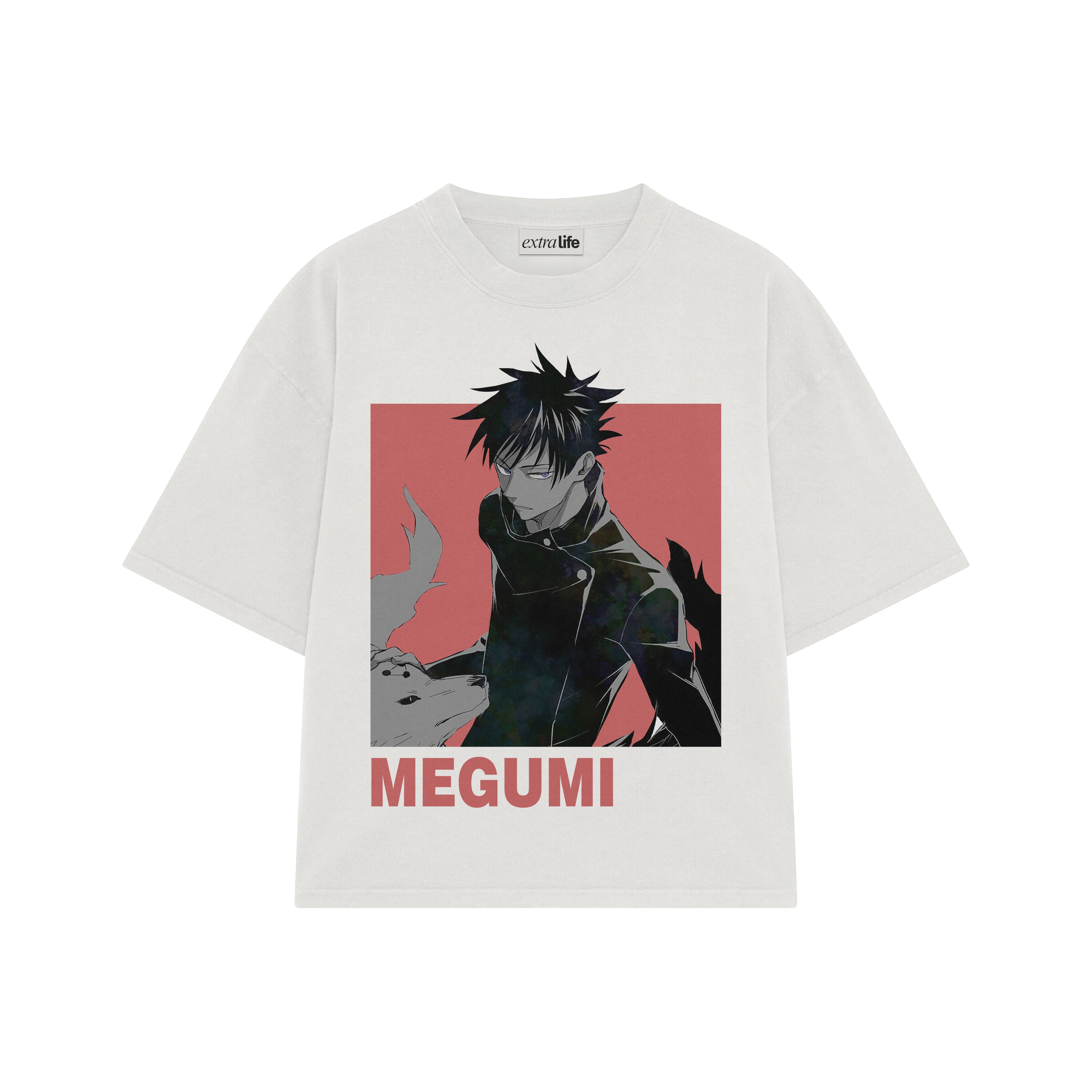 Playera streetwear premium de anime y gaming ExtraLife MX, corte boxy oversized drop shoulder heavyweight en color Deep Black y Off-White, moda urbana mexicana de culto.