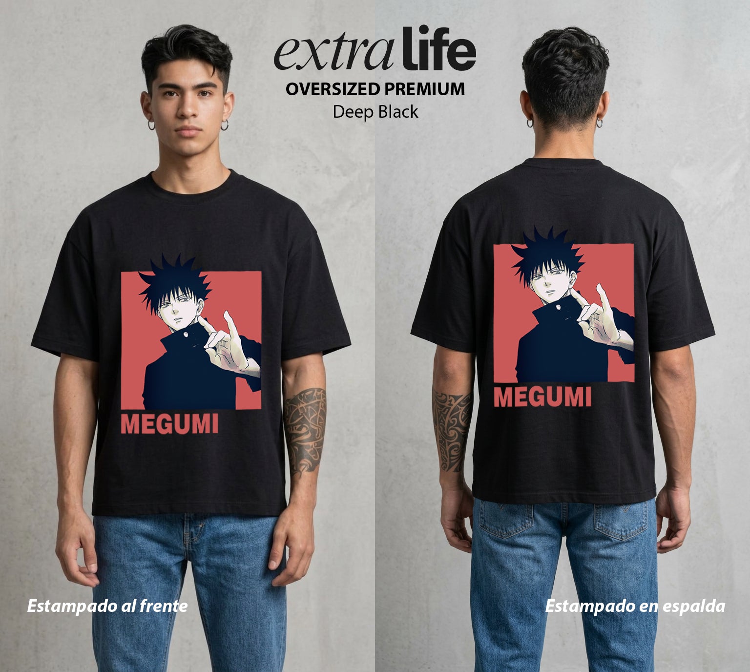 El Arte de las Maldiciones | Las Diez Sombras #02395 - Playera Oversized Premium | Deep Black - Foto en modelo