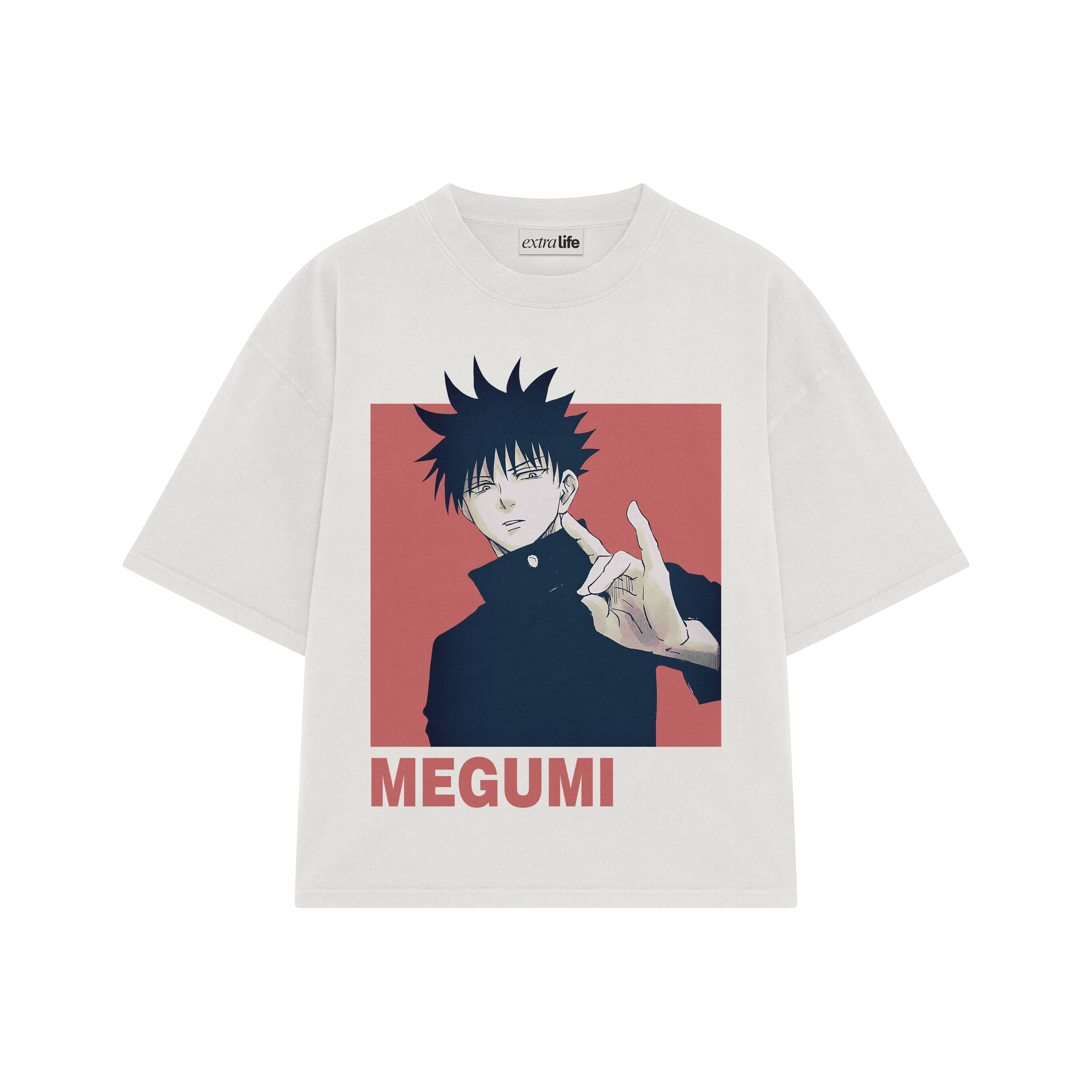 Playera streetwear premium de anime y gaming ExtraLife MX, corte boxy oversized drop shoulder heavyweight en color Deep Black y Off-White, moda urbana mexicana de culto.