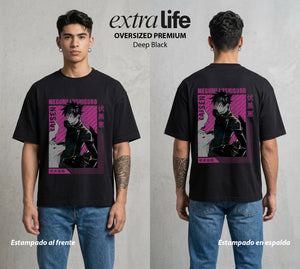 El Arte de las Maldiciones | Bestias del Oscuro #02397 - Playera Oversized Premium | Deep Black - Foto en modelo