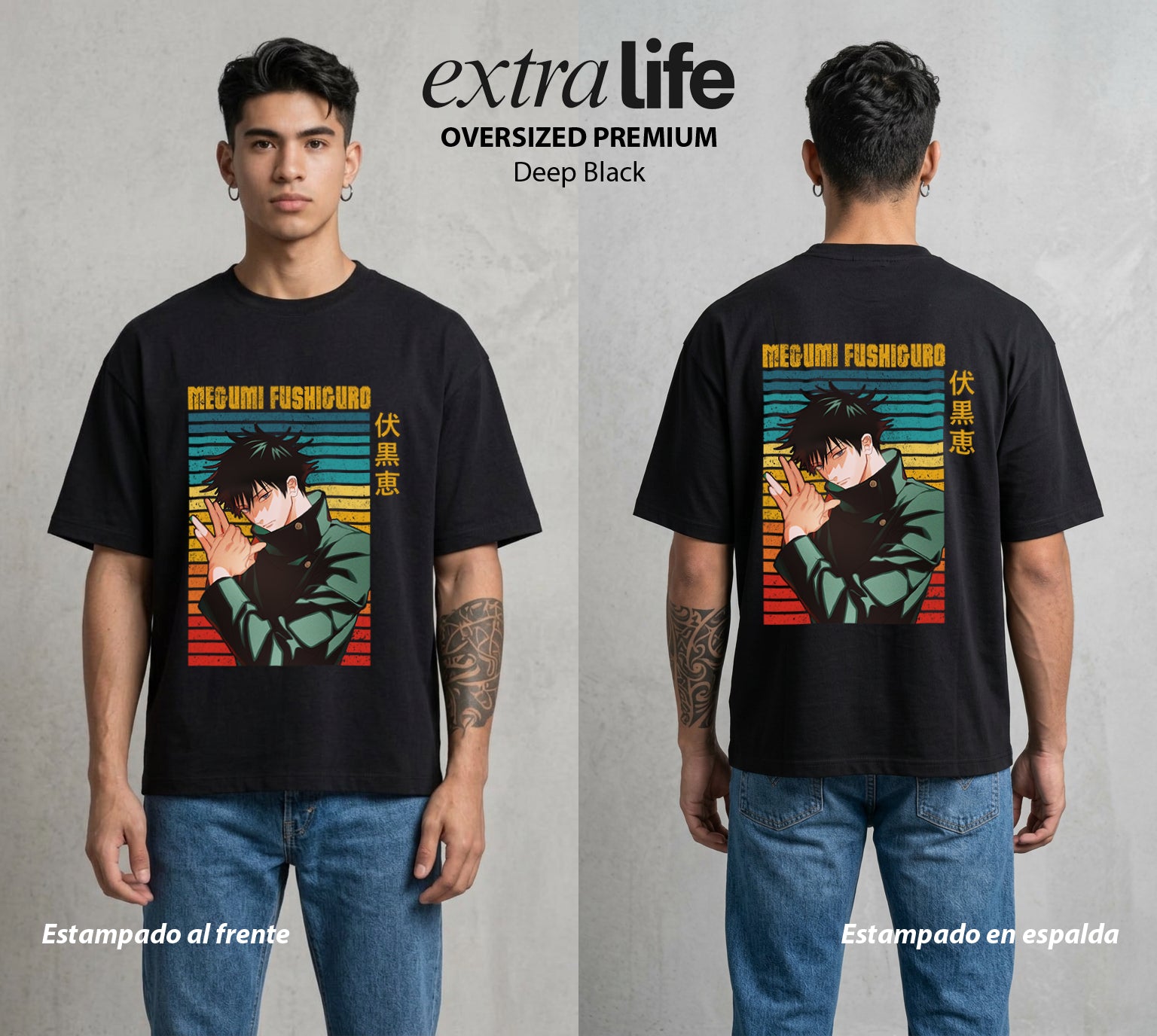 El Arte de las Maldiciones | El Heredero de las Sombras #02398 - Playera Oversized Premium | Deep Black - Foto en modelo