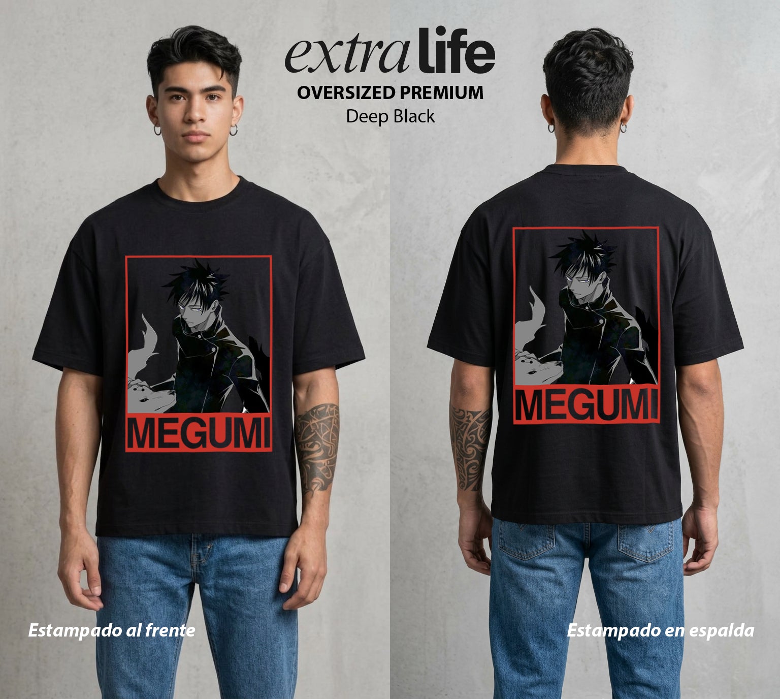 El Arte de las Maldiciones | El Fushiguro del Clan #02400 - Playera Oversized Premium | Deep Black - Foto en modelo