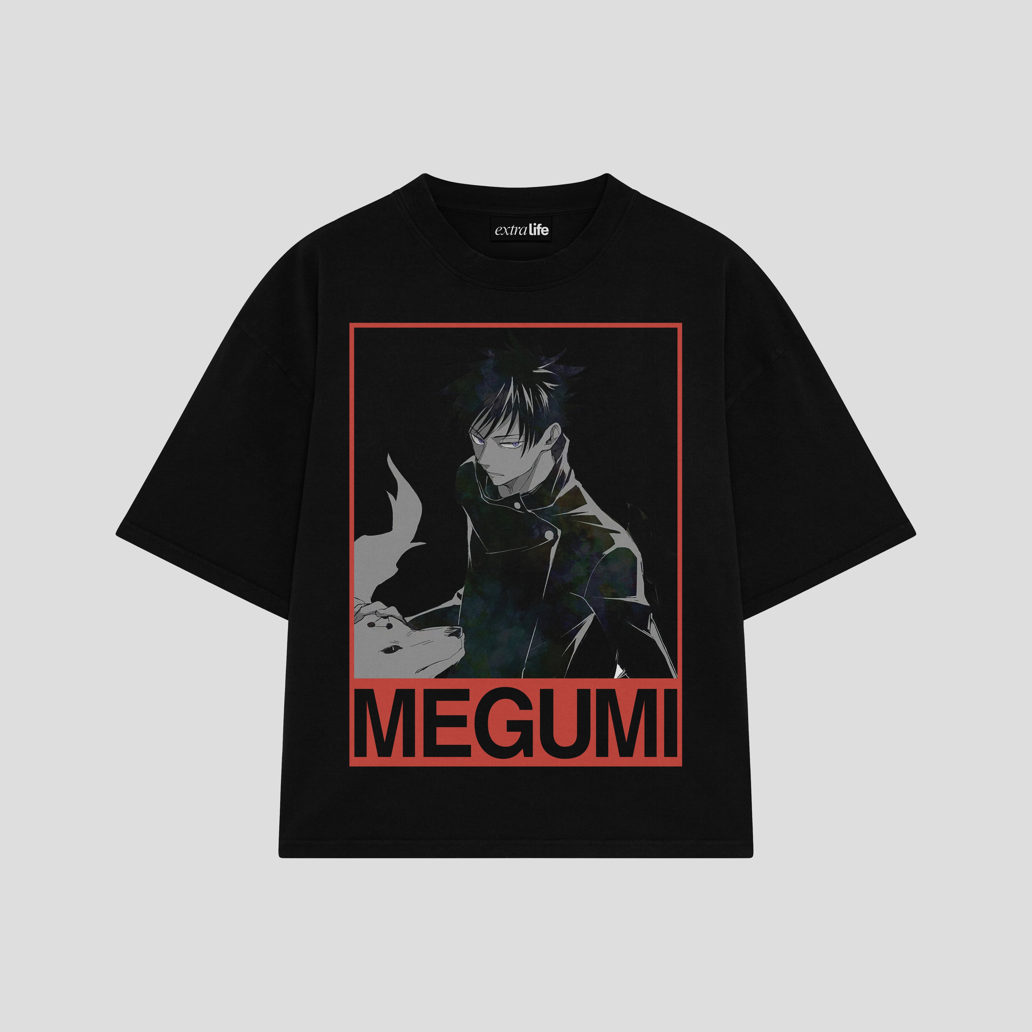 Playera streetwear premium de anime y gaming ExtraLife MX, corte boxy oversized drop shoulder heavyweight en color Deep Black y Off-White, moda urbana mexicana de culto.