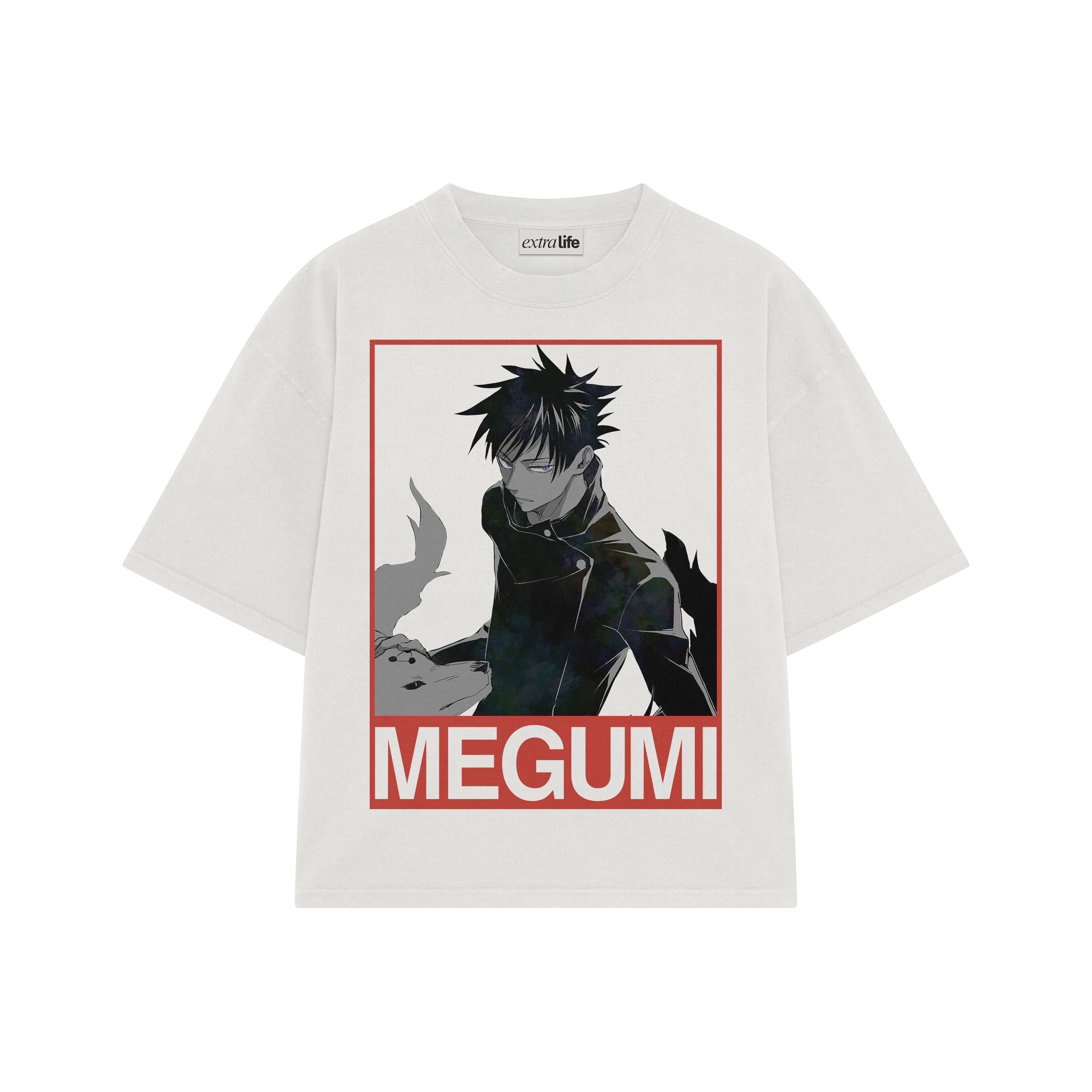 Playera streetwear premium de anime y gaming ExtraLife MX, corte boxy oversized drop shoulder heavyweight en color Deep Black y Off-White, moda urbana mexicana de culto.