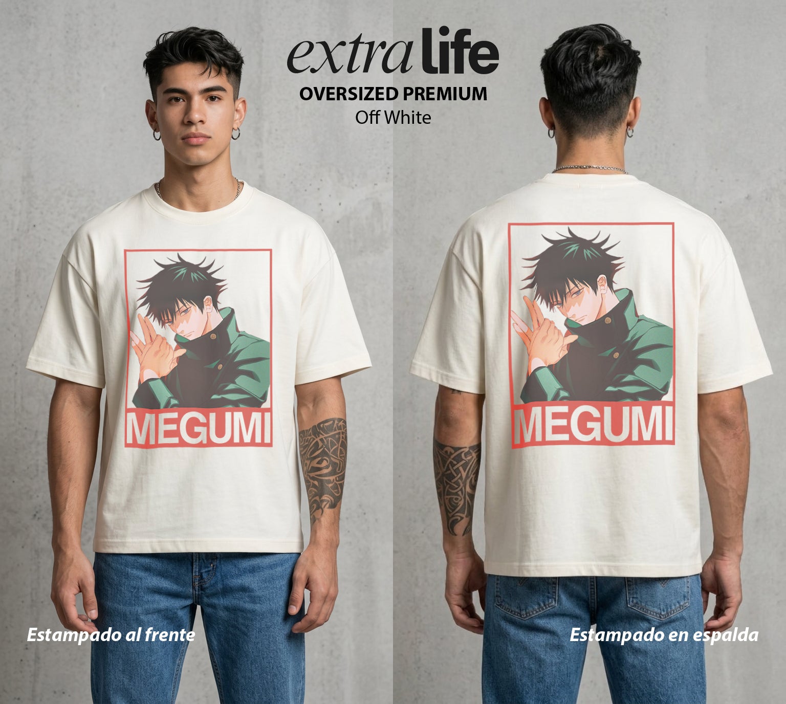 El Arte de las Maldiciones | Sombras y Bestias #02402 - Playera Oversized Premium | Off White - Foto en modelo