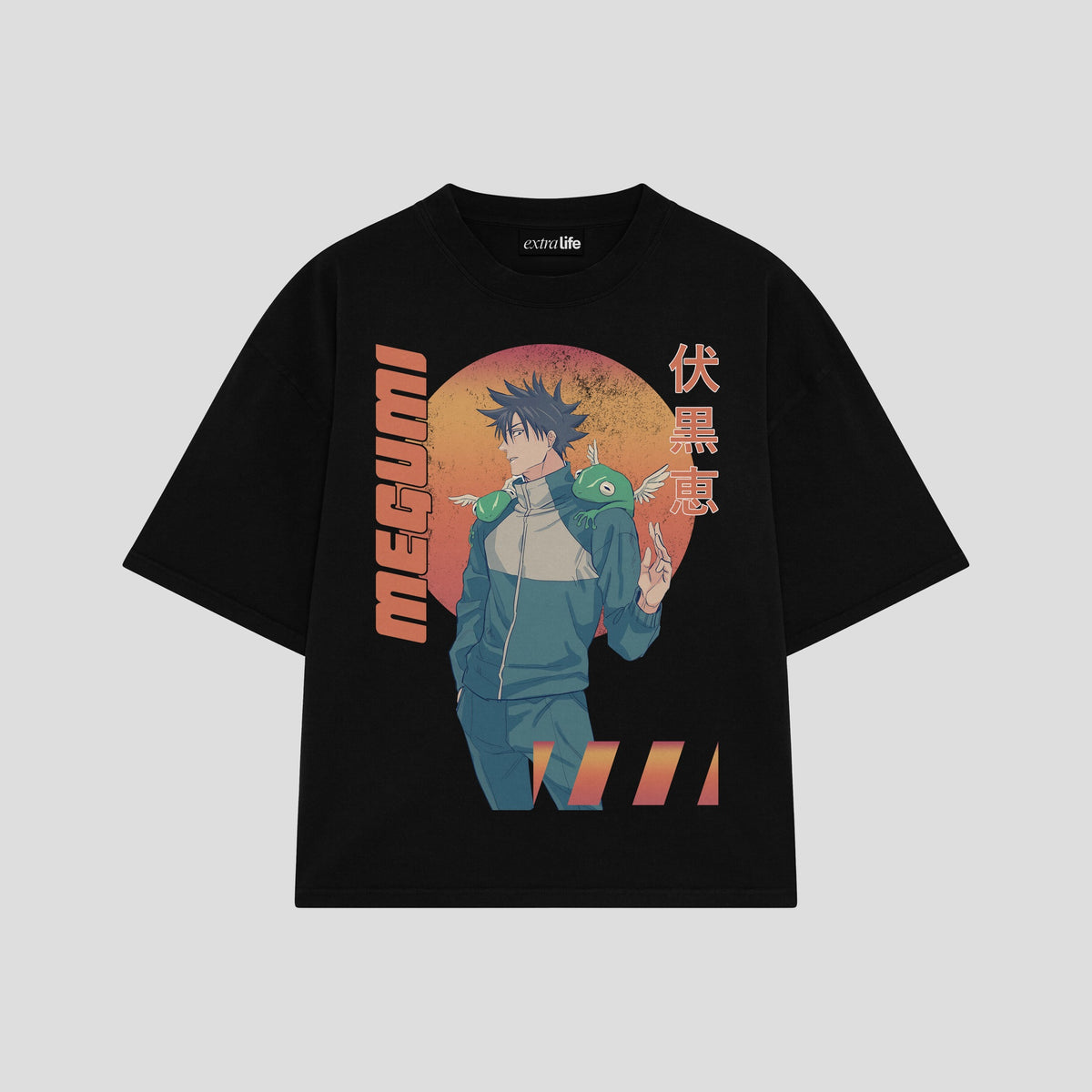 Playera streetwear premium de anime y gaming ExtraLife MX, corte oversized drop shoulder ligero y fresco en color Deep Black y Off-White, moda urbana mexicana de culto.