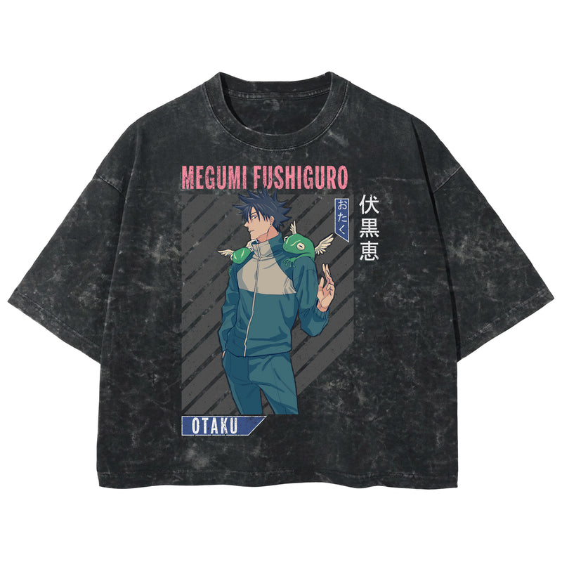 Playera streetwear premium de anime y gaming ExtraLife MX, corte boxy deluxe mineral wash heavyweight en color Acid Wash, moda urbana mexicana de culto.