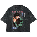 Playera streetwear premium de anime y gaming ExtraLife MX, corte boxy deluxe mineral wash heavyweight en color Acid Wash, moda urbana mexicana de culto.