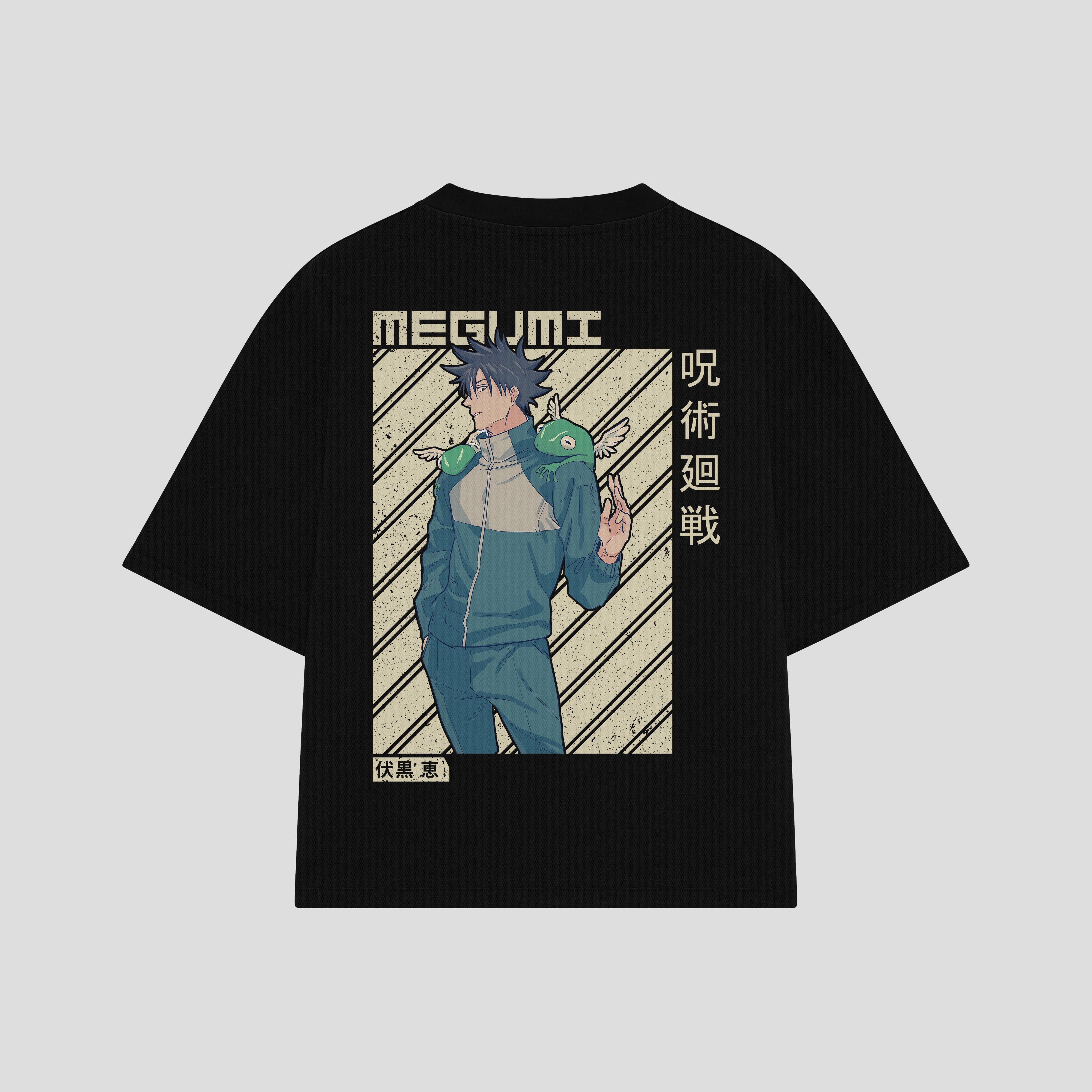 Playera streetwear premium de anime y gaming ExtraLife MX, corte boxy oversized drop shoulder heavyweight en color Deep Black y Off-White, moda urbana mexicana de culto.
