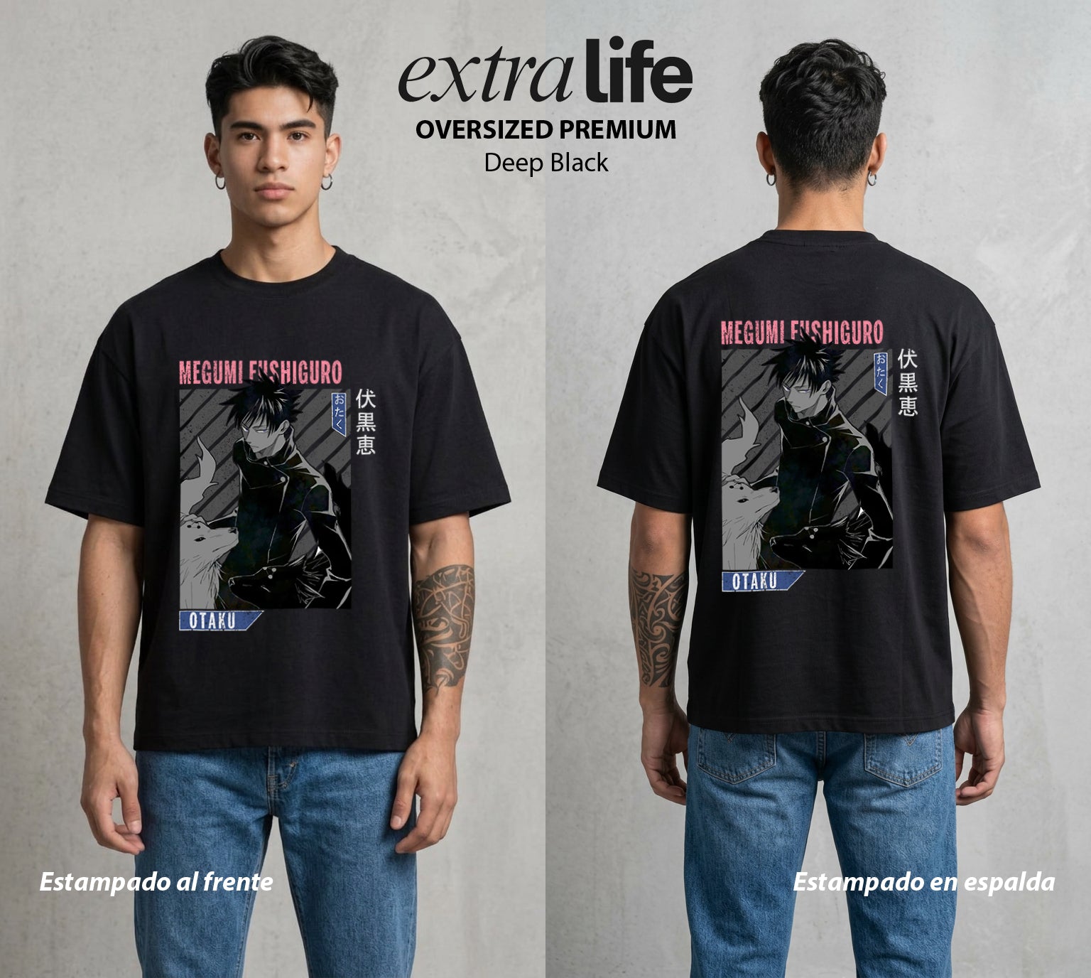 El Arte de las Maldiciones | Las Diez Sombras #02411 - Playera Oversized Premium | Deep Black - Foto en modelo