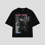 Playera streetwear premium de anime y gaming ExtraLife MX, corte boxy oversized drop shoulder heavyweight en color Deep Black y Off-White, moda urbana mexicana de culto.