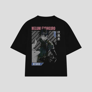 Playera streetwear premium de anime y gaming ExtraLife MX, corte boxy oversized drop shoulder heavyweight en color Deep Black y Off-White, moda urbana mexicana de culto.