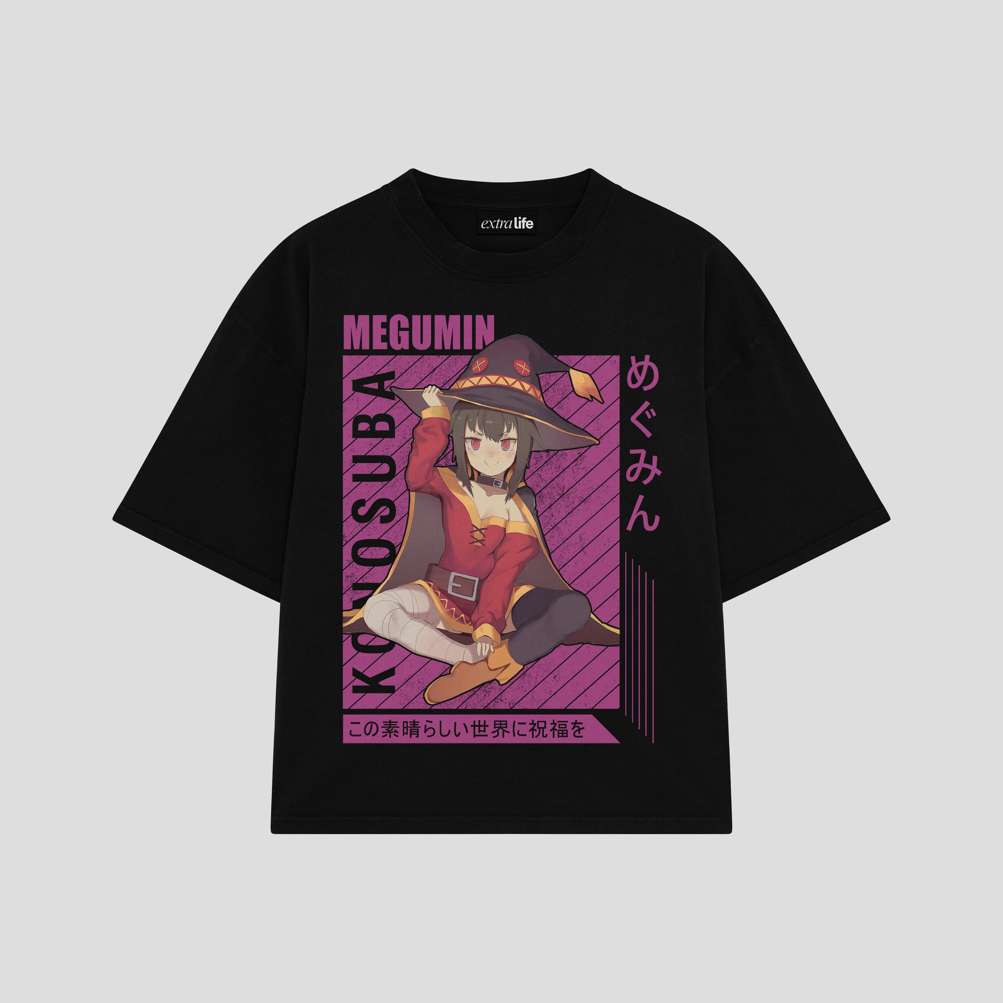 Playera streetwear premium de anime y gaming ExtraLife MX, corte boxy oversized drop shoulder heavyweight en color Deep Black y Off-White, moda urbana mexicana de culto.