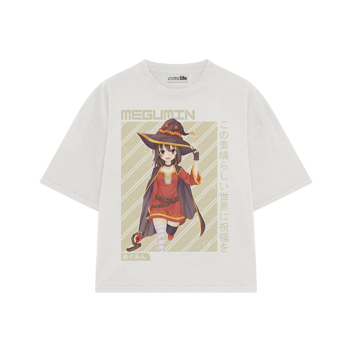Playera streetwear premium de anime y gaming ExtraLife MX, corte oversized drop shoulder ligero y fresco en color Deep Black y Off-White, moda urbana mexicana de culto.