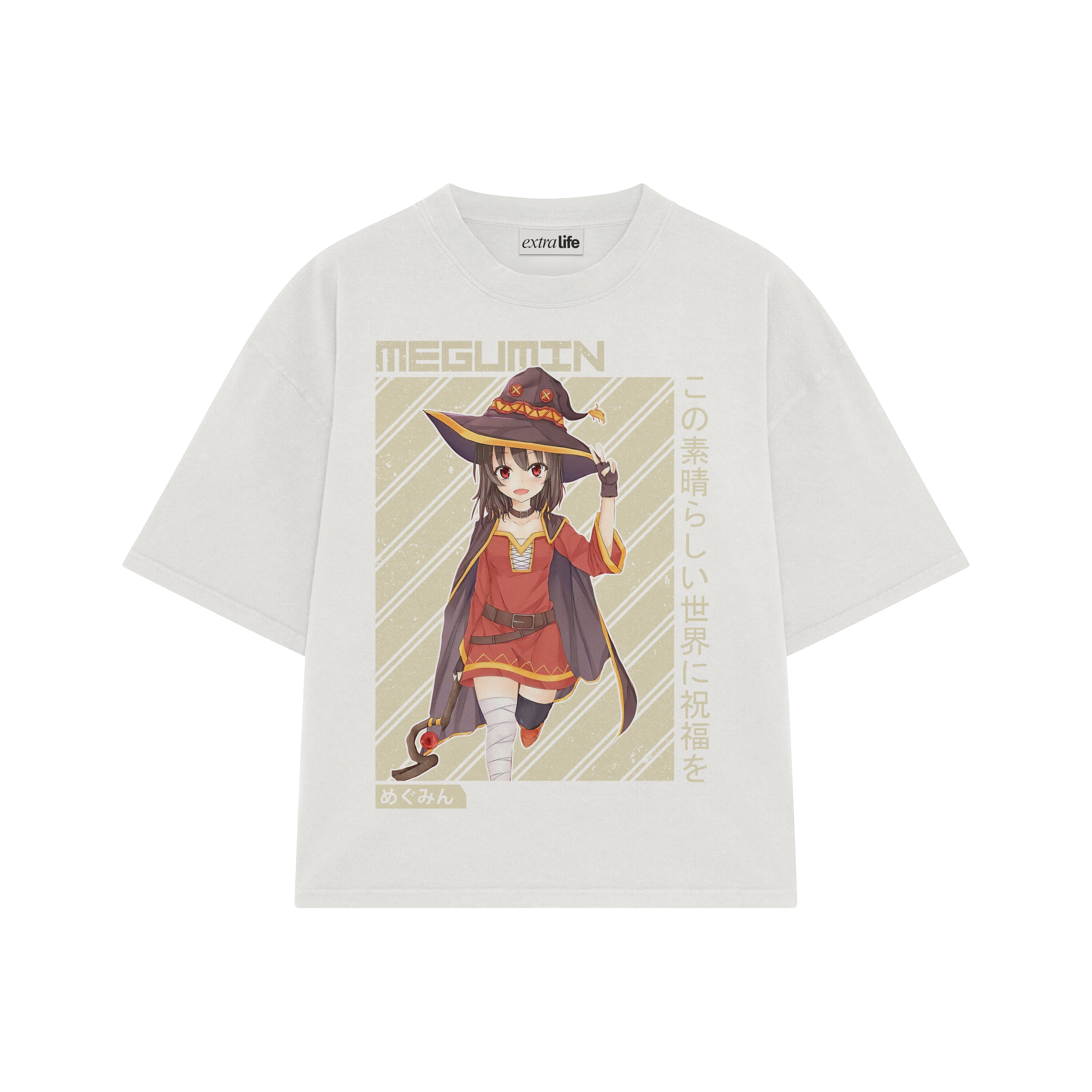 Playera streetwear premium de anime y gaming ExtraLife MX, corte boxy oversized drop shoulder heavyweight en color Deep Black y Off-White, moda urbana mexicana de culto.