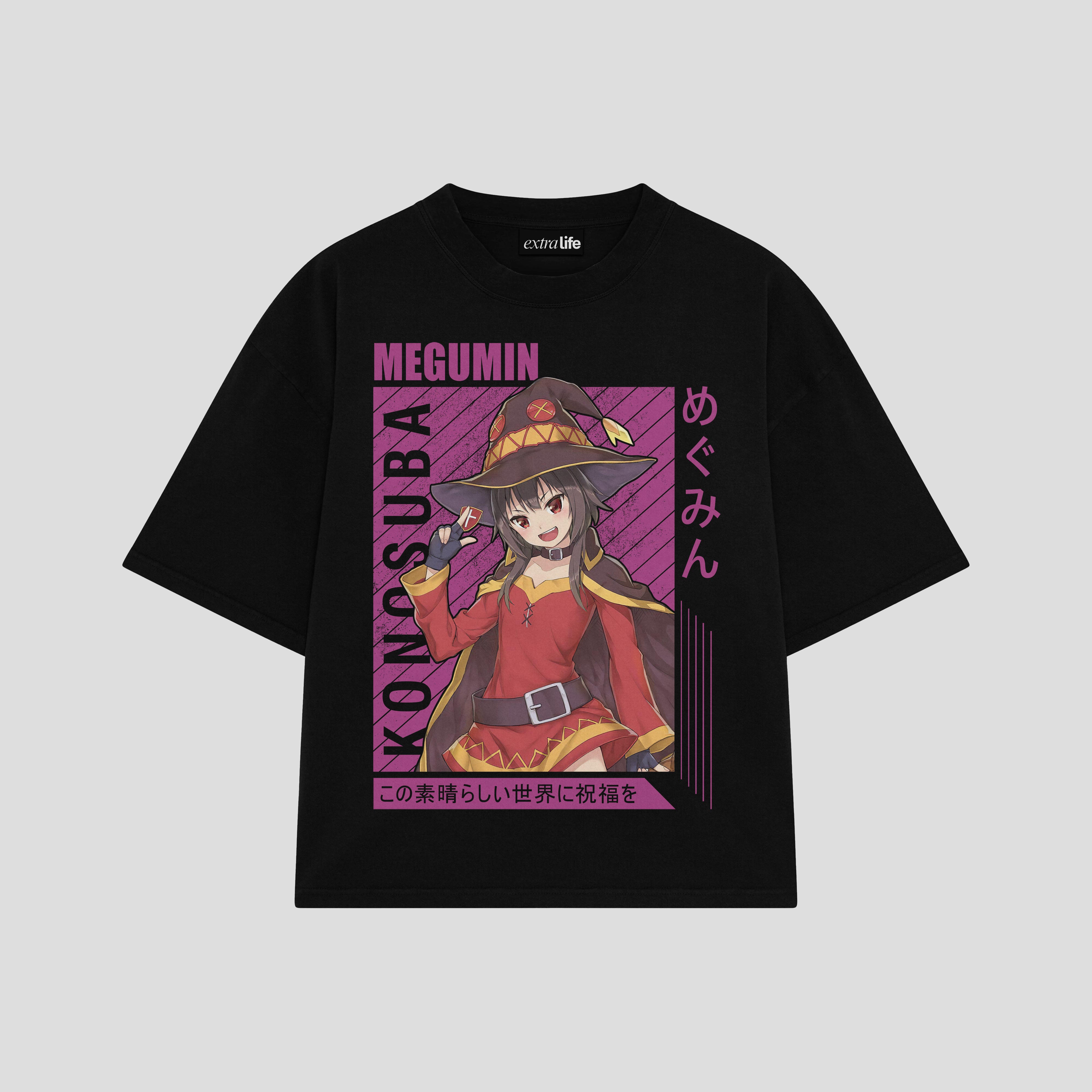 Playera streetwear premium de anime y gaming ExtraLife MX, corte boxy oversized drop shoulder heavyweight en color Deep Black y Off-White, moda urbana mexicana de culto.