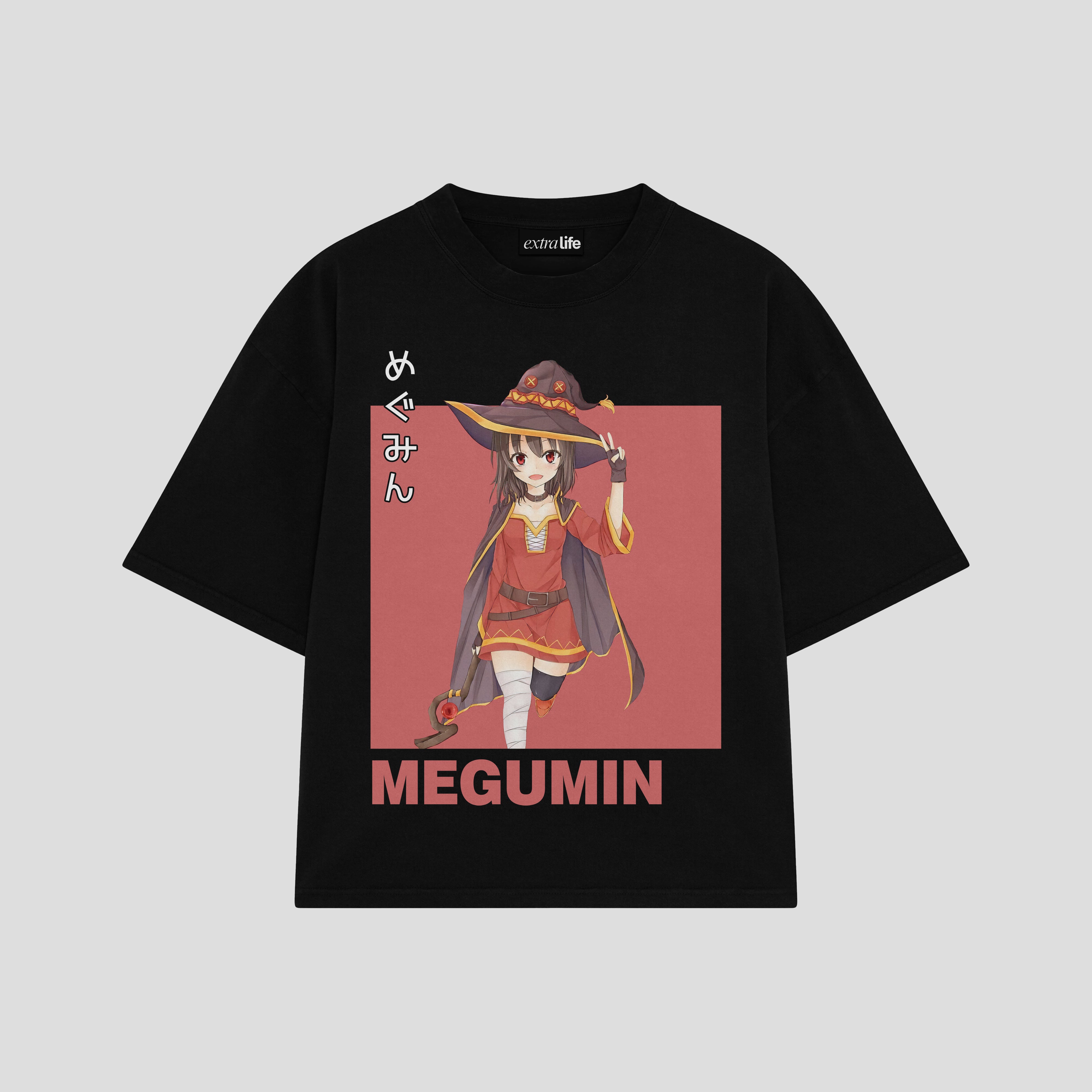 Playera streetwear premium de anime y gaming ExtraLife MX, corte boxy oversized drop shoulder heavyweight en color Deep Black y Off-White, moda urbana mexicana de culto.