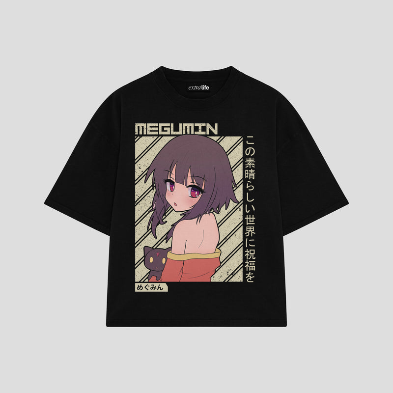 Playera streetwear premium de anime y gaming ExtraLife MX, corte boxy oversized drop shoulder heavyweight en color Deep Black y Off-White, moda urbana mexicana de culto.