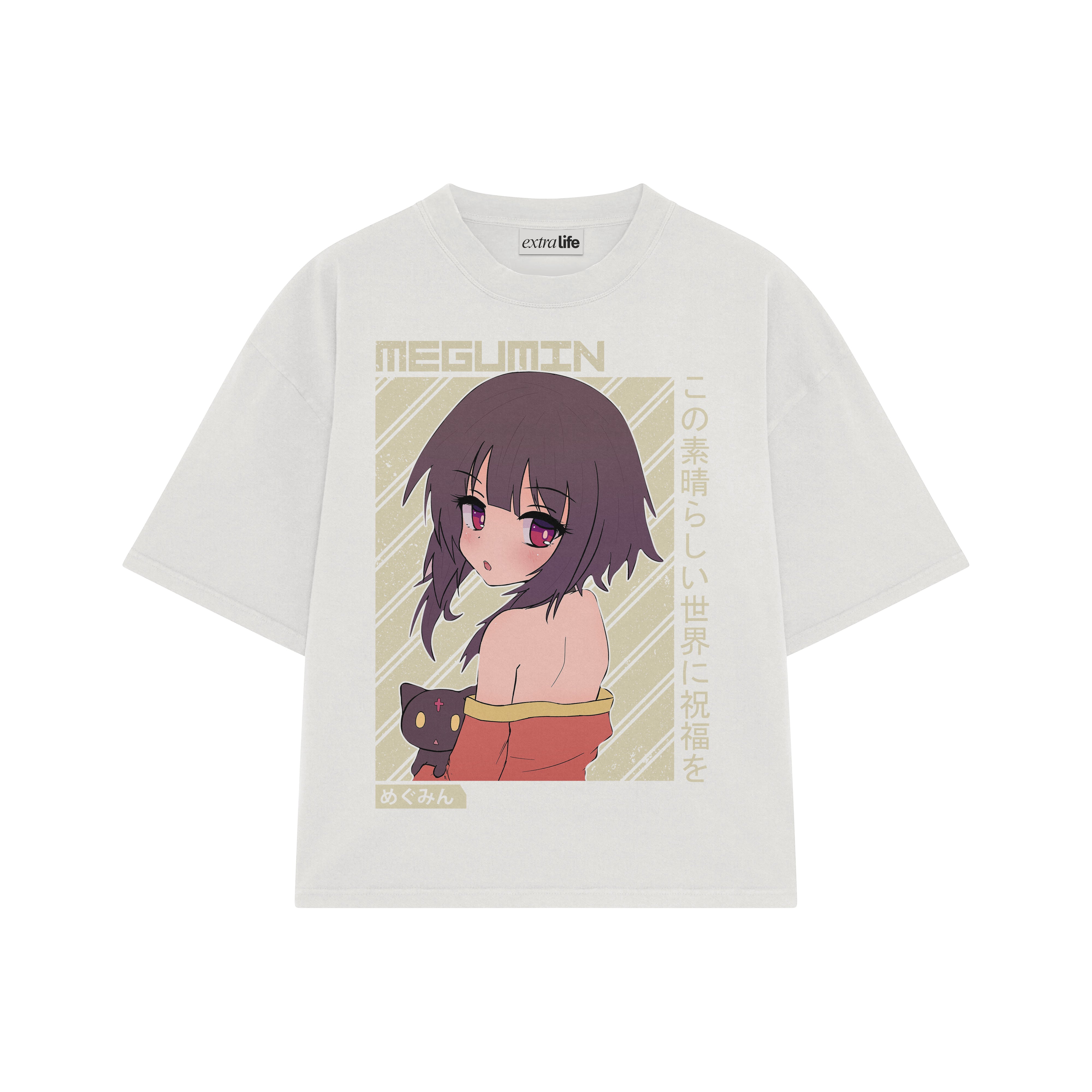 Playera streetwear premium de anime y gaming ExtraLife MX, corte boxy oversized drop shoulder heavyweight en color Deep Black y Off-White, moda urbana mexicana de culto.