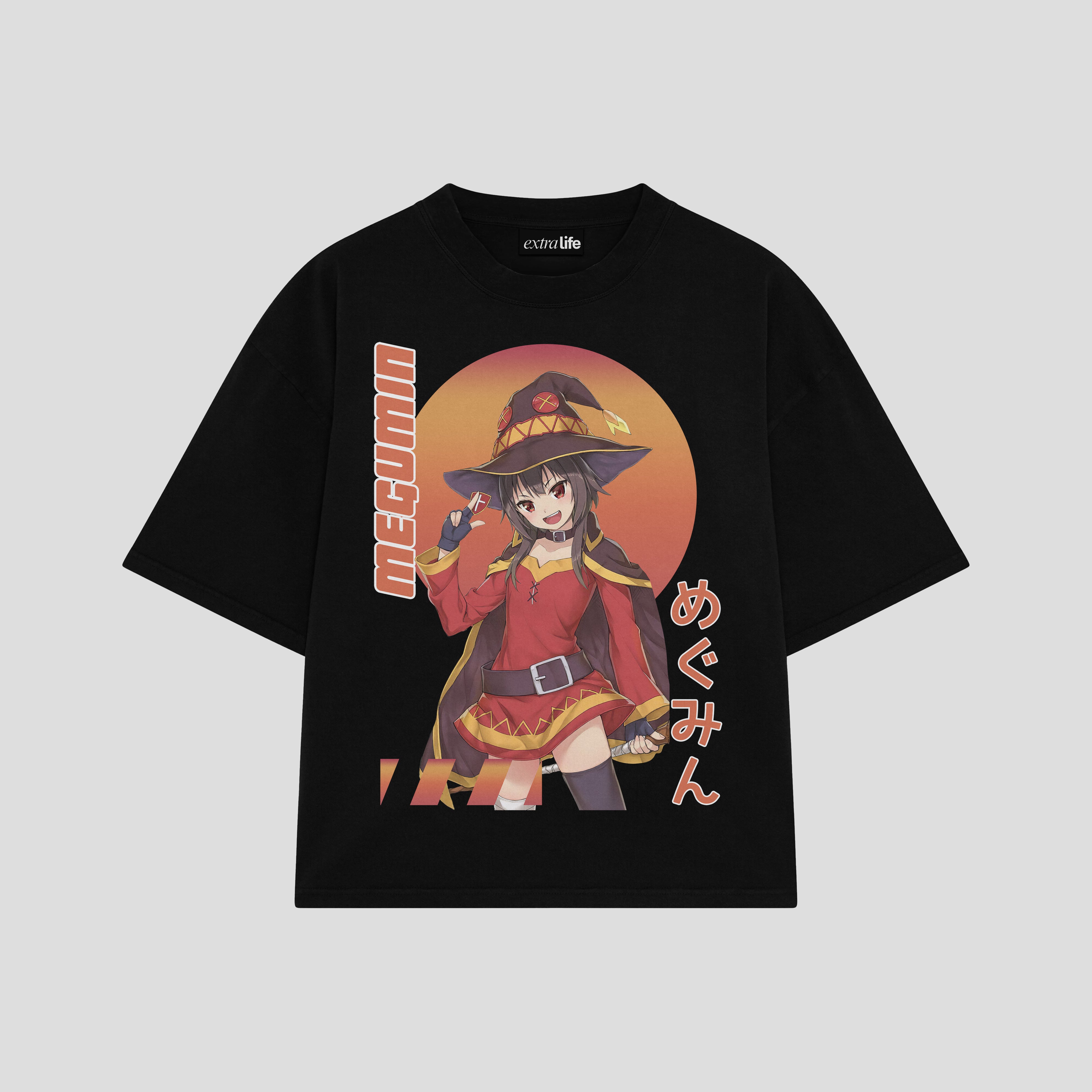 Playera streetwear premium de anime y gaming ExtraLife MX, corte boxy oversized drop shoulder heavyweight en color Deep Black y Off-White, moda urbana mexicana de culto.