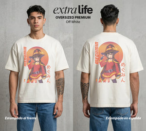 La Otra Vida del Heroe | La Explosion del Bien #02429 - Playera Oversized Premium | Off White - Foto en modelo