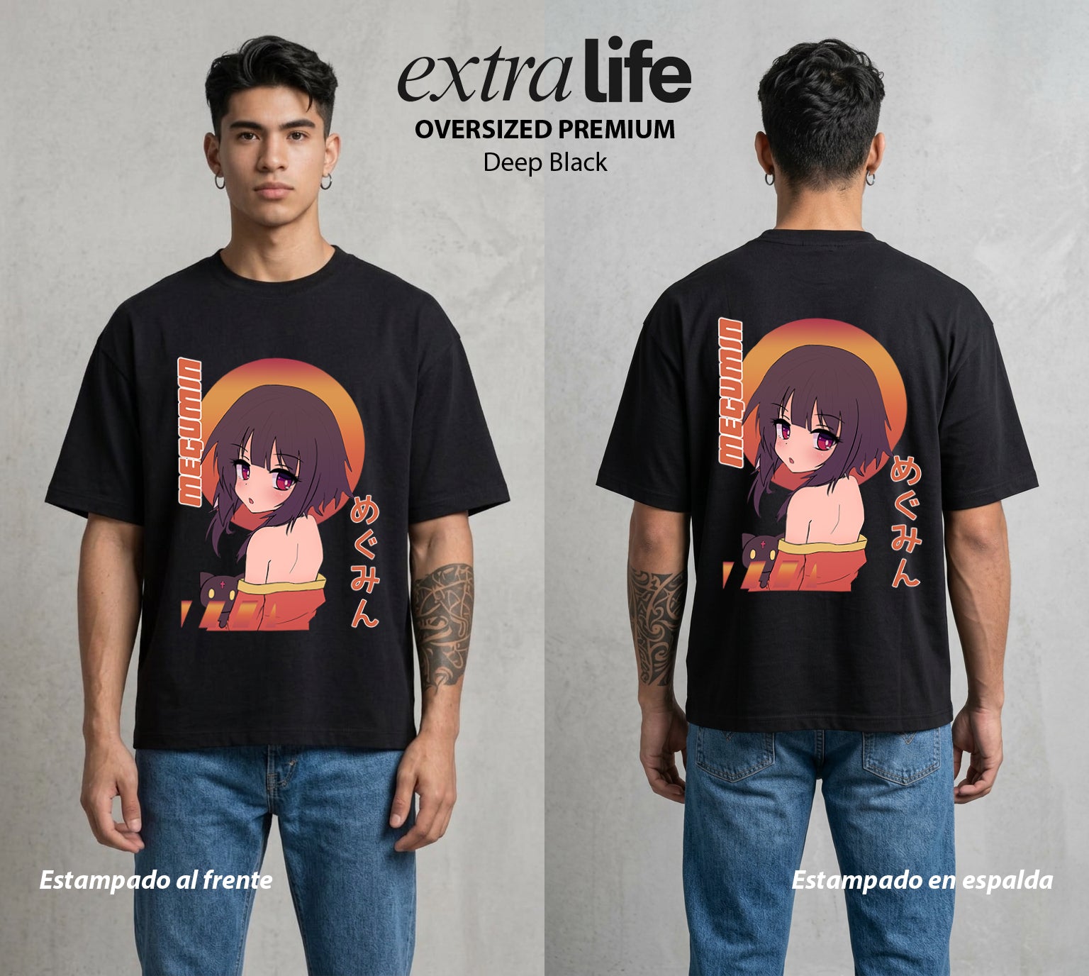 La Otra Vida del Heroe | La Explosion del Bien #02431 - Playera Oversized Premium | Deep Black - Foto en modelo
