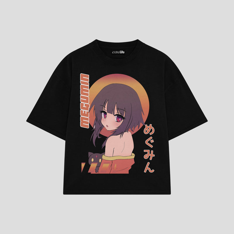 Playera streetwear premium de anime y gaming ExtraLife MX, corte boxy oversized drop shoulder heavyweight en color Deep Black y Off-White, moda urbana mexicana de culto.