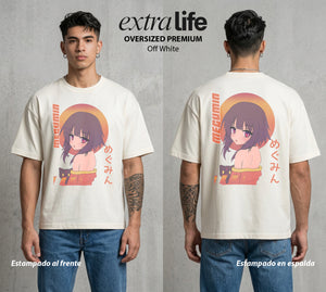 La Otra Vida del Heroe | La Explosion del Bien #02431 - Playera Oversized Premium | Off White - Foto en modelo