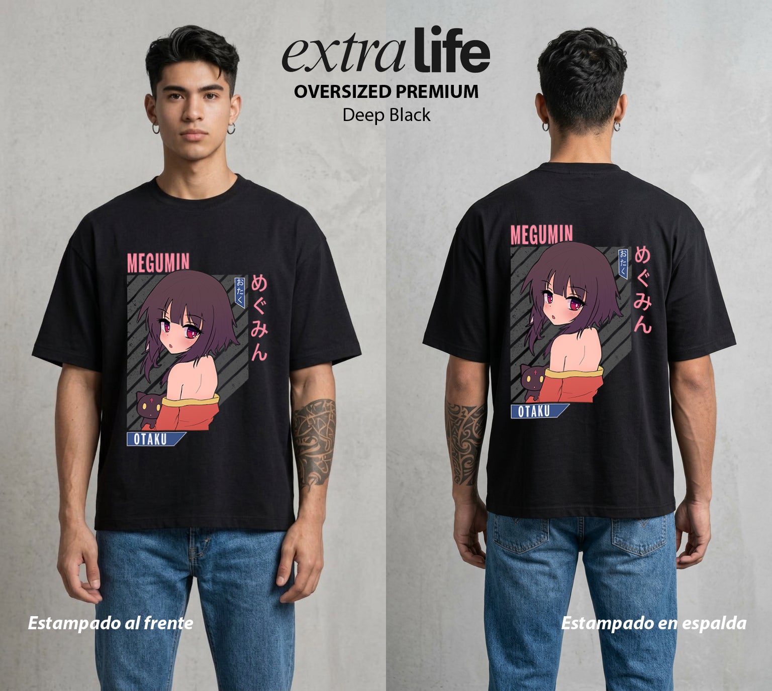 La Otra Vida del Heroe | El Boom del Bien #02436 - Playera Oversized Premium | Deep Black - Foto en modelo