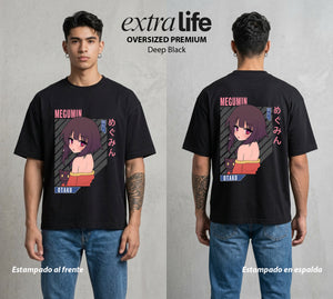 La Otra Vida del Heroe | El Boom del Bien #02436 - Playera Oversized Premium | Deep Black - Foto en modelo