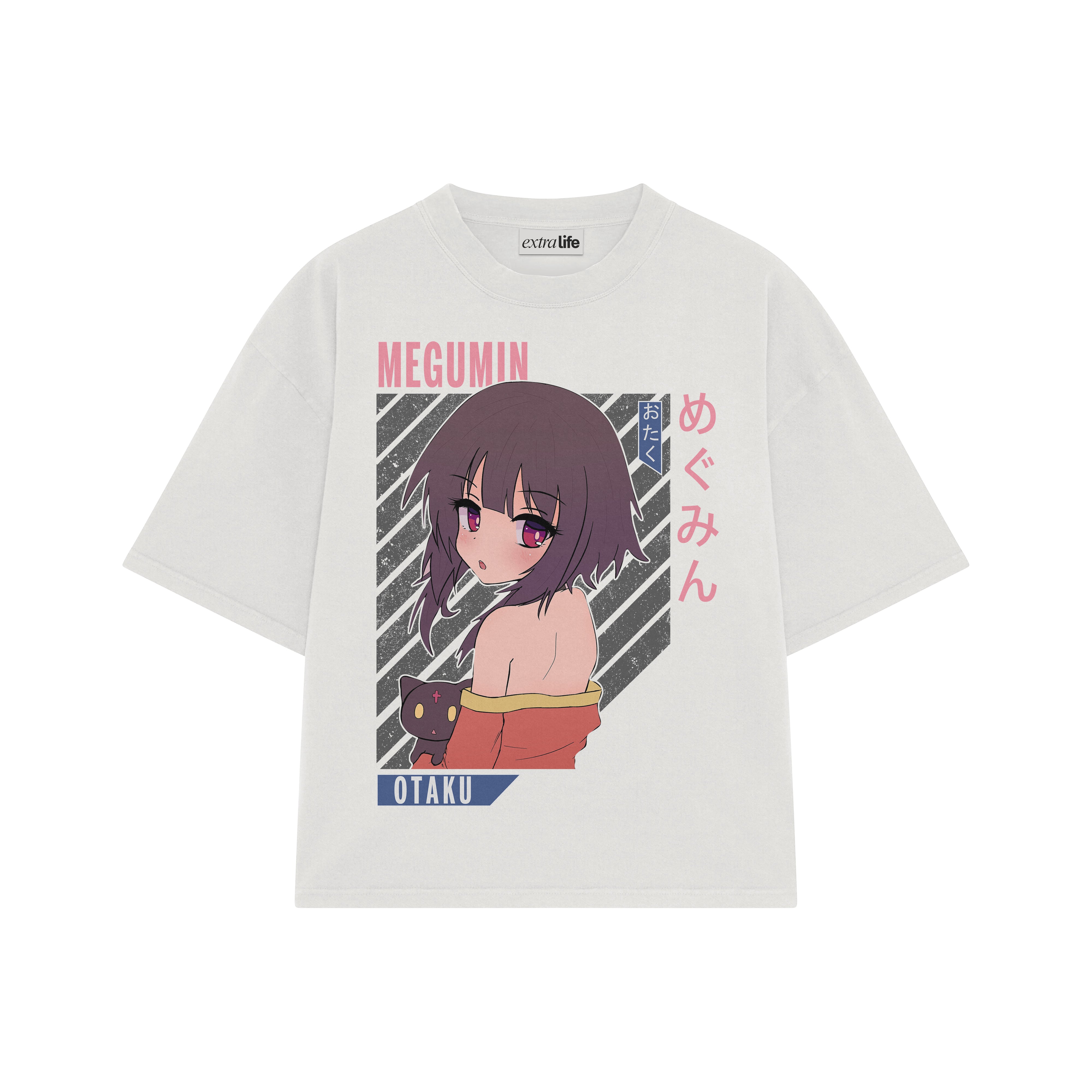 Playera streetwear premium de anime y gaming ExtraLife MX, corte boxy oversized drop shoulder heavyweight en color Deep Black y Off-White, moda urbana mexicana de culto.