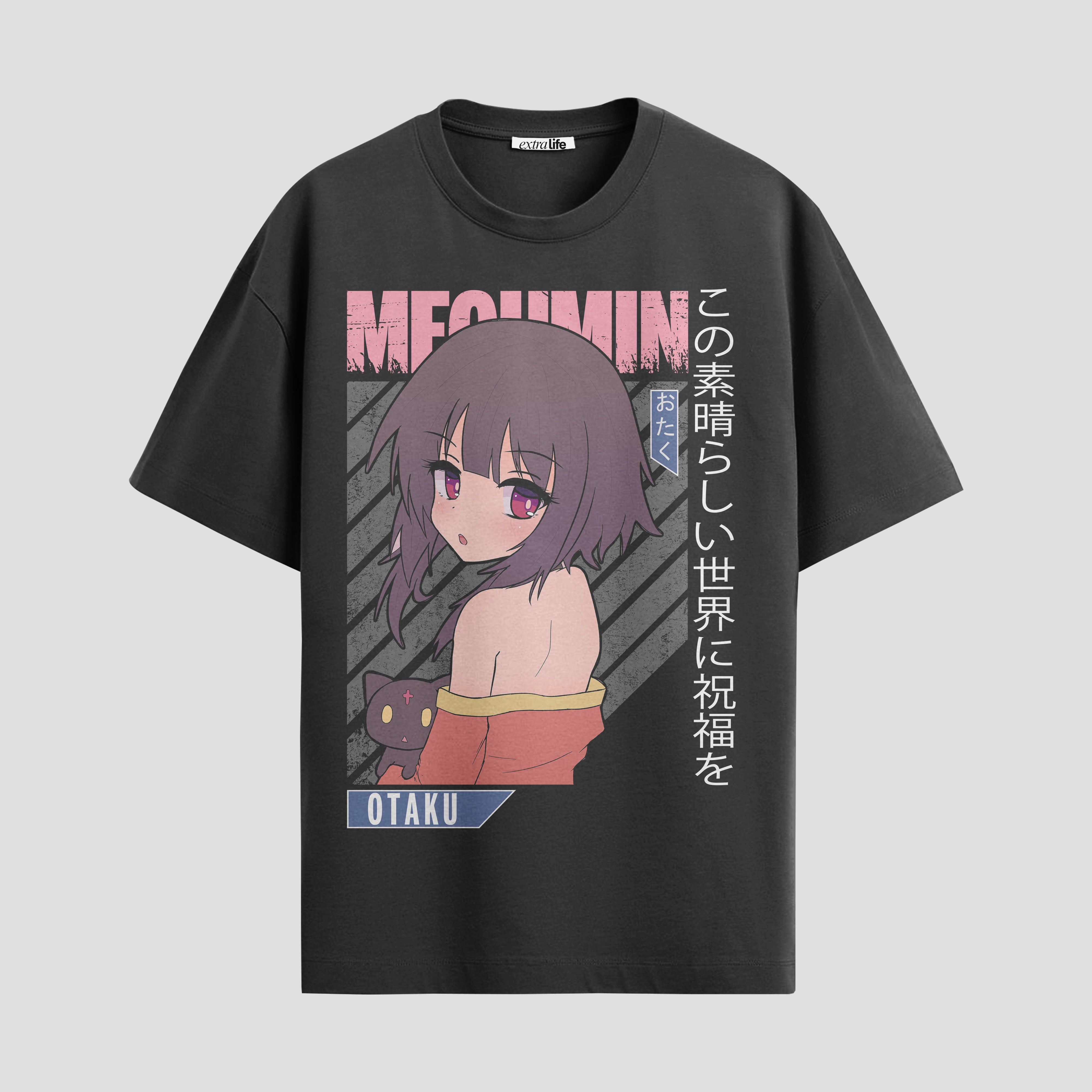 Playera urbana de anime y gaming ExtraLife MX, corte Standard Fit unisex ligero y transpirable en color Deep Black y Pure White, ropa de uso diario para gym y casual.