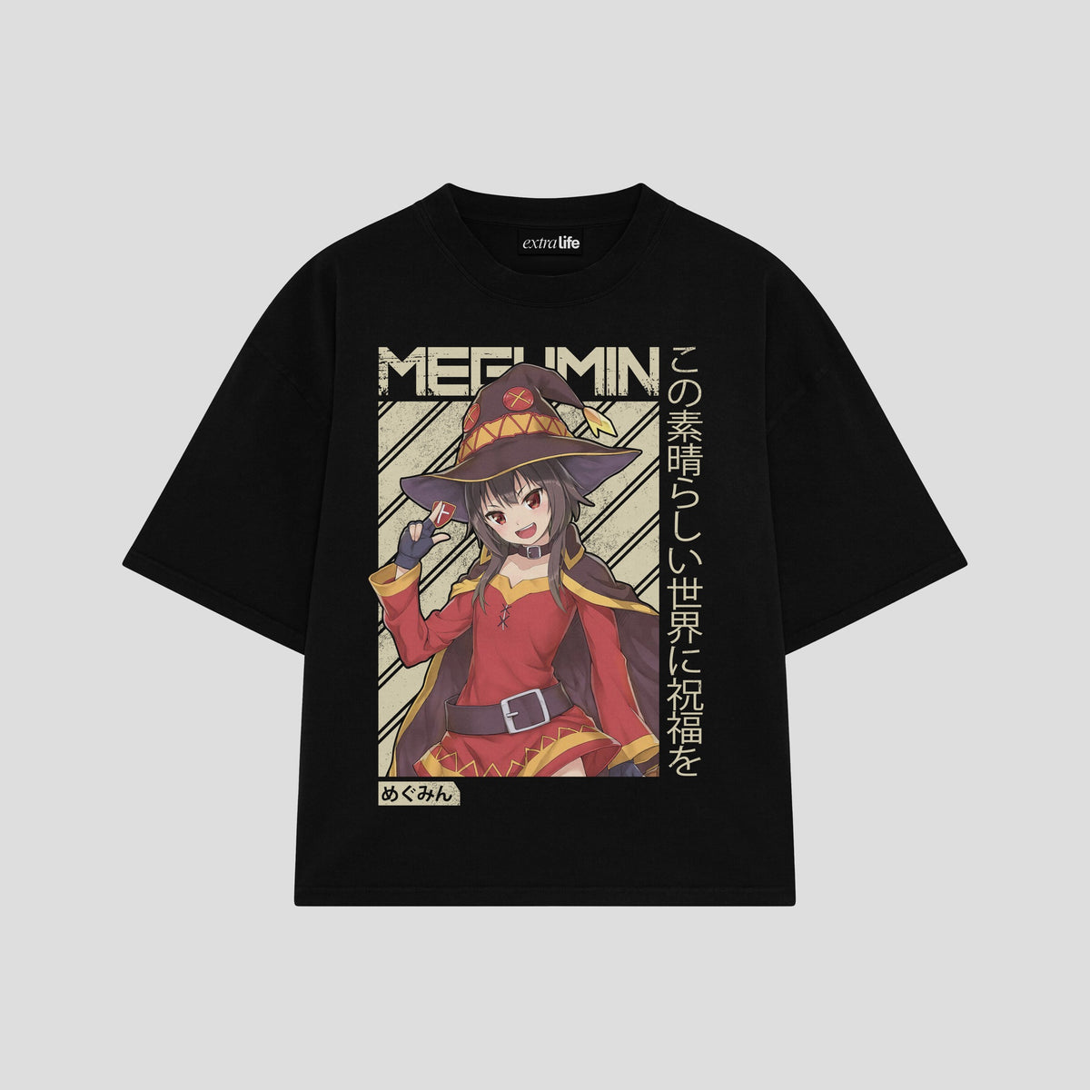Playera streetwear premium de anime y gaming ExtraLife MX, corte oversized drop shoulder ligero y fresco en color Deep Black y Off-White, moda urbana mexicana de culto.