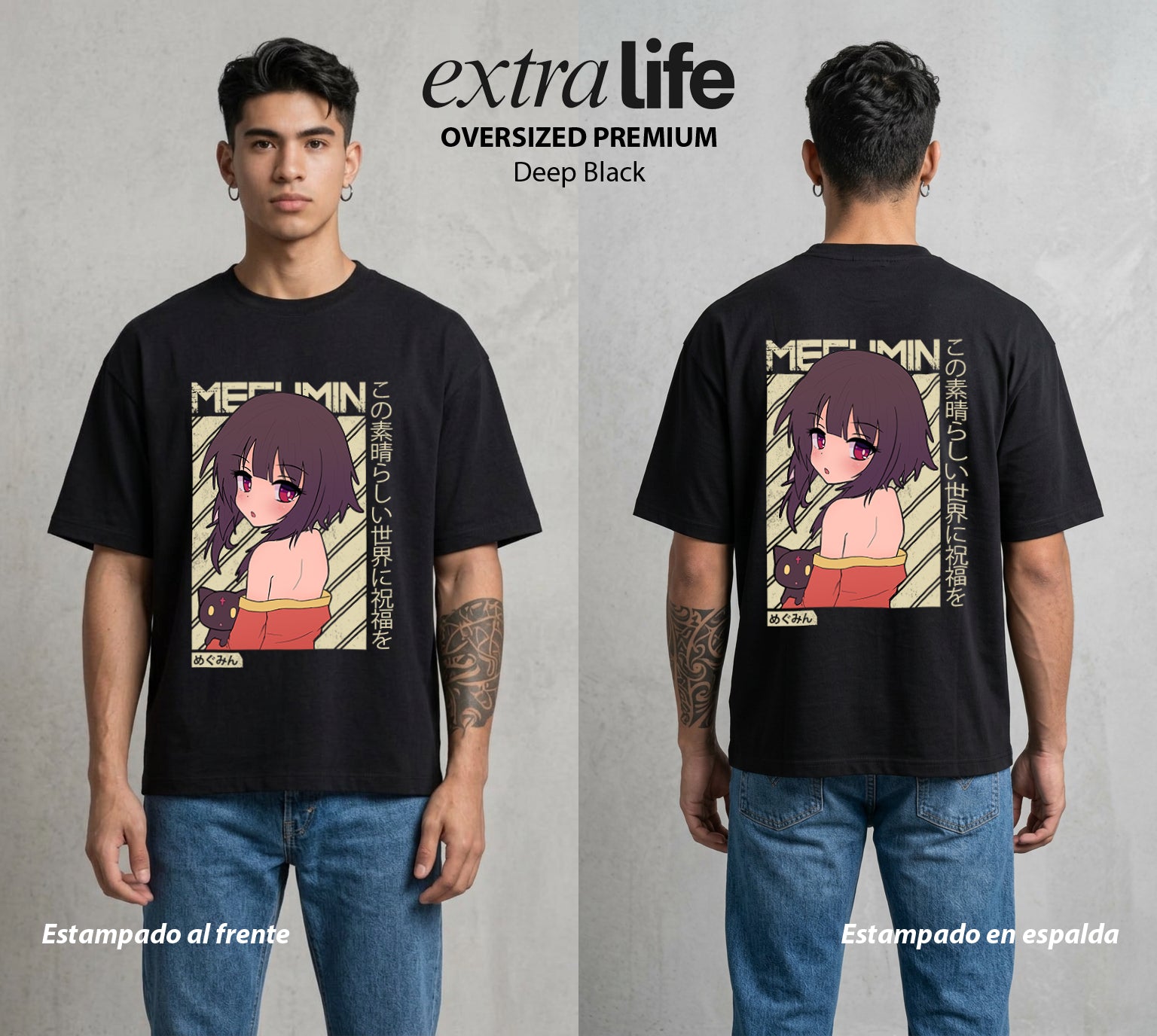 La Otra Vida del Heroe | El Boom del Bien #02442 - Playera Oversized Premium | Deep Black - Foto en modelo