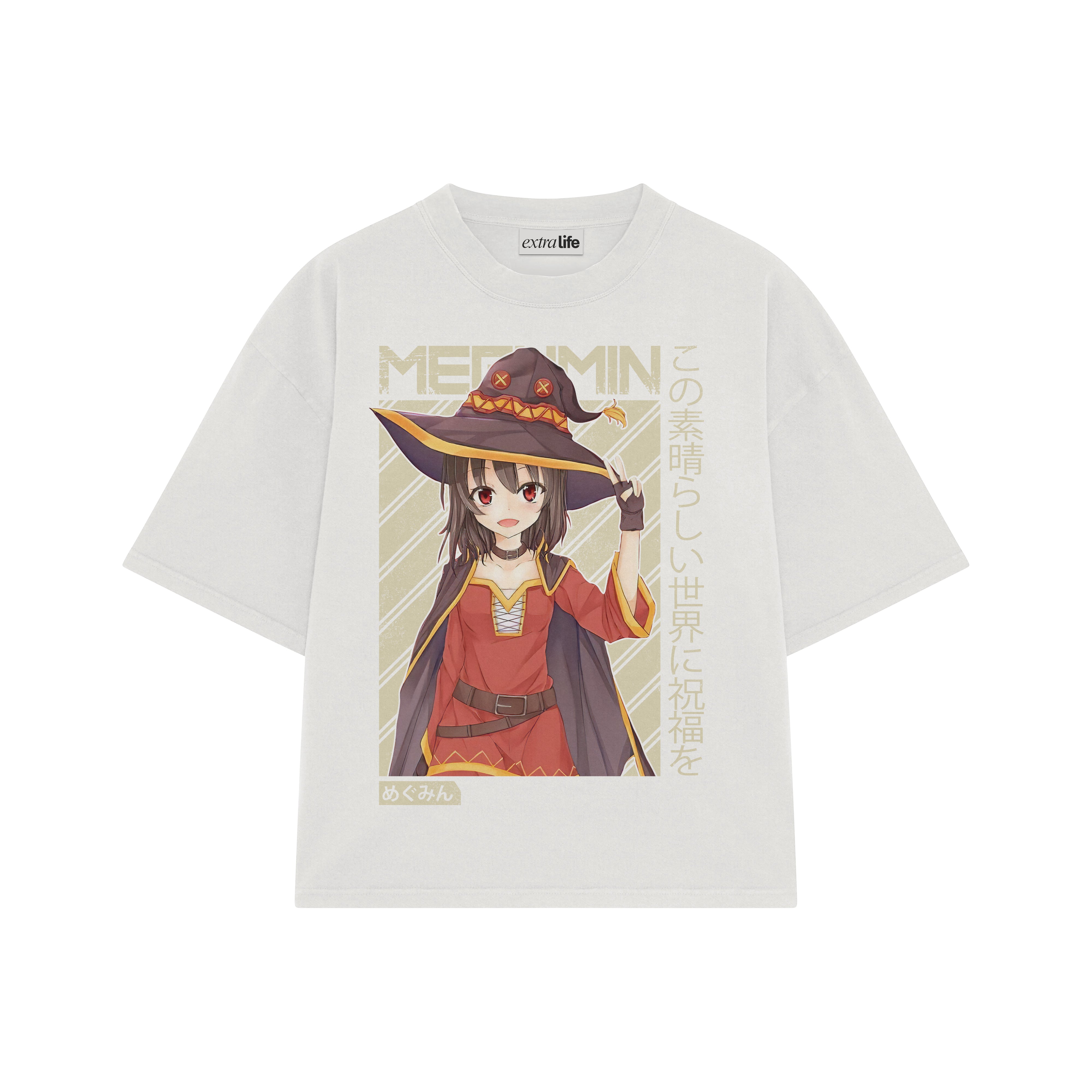 Playera streetwear premium de anime y gaming ExtraLife MX, corte boxy oversized drop shoulder heavyweight en color Deep Black y Off-White, moda urbana mexicana de culto.