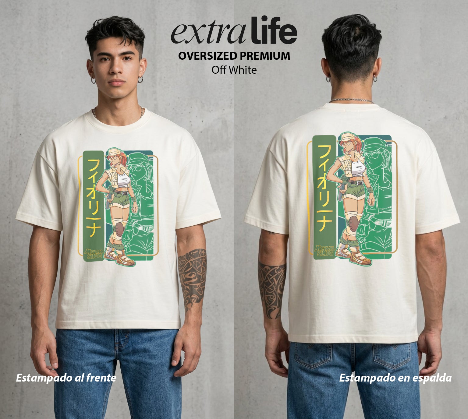 El Soldado del Desierto | La Soldada del Desierto #02444 - Playera Oversized Premium | Off White - Foto en modelo