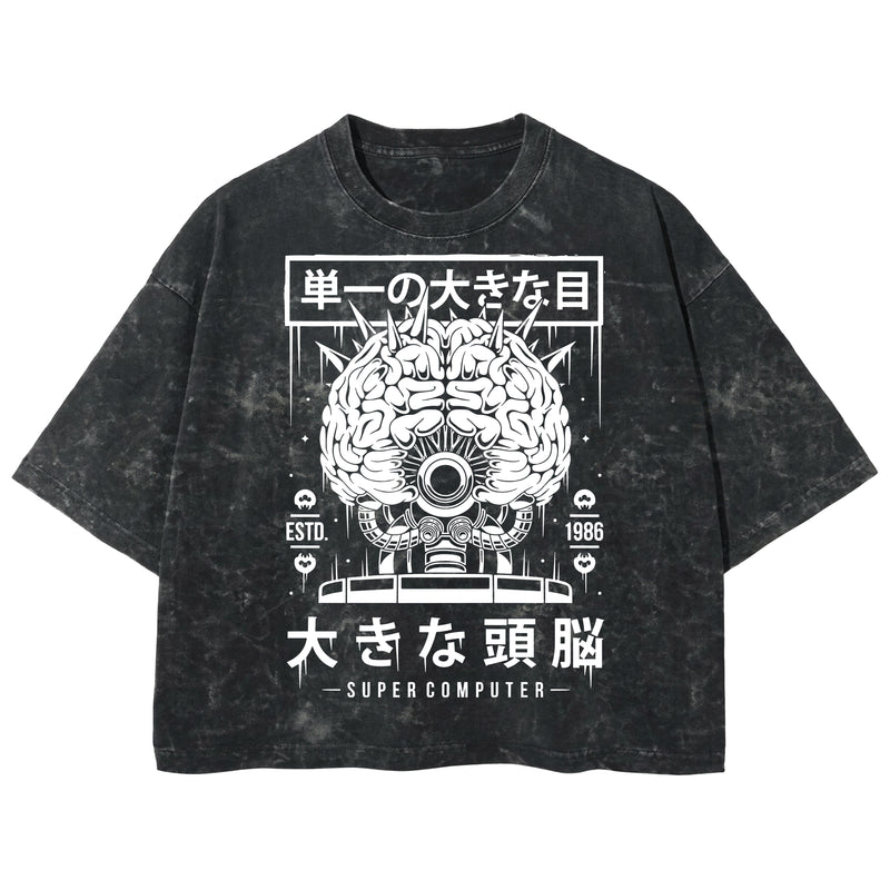 Playera streetwear premium de anime y gaming ExtraLife MX, corte boxy deluxe mineral wash heavyweight en color Acid Wash, moda urbana mexicana de culto.
