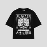 Playera streetwear premium de anime y gaming ExtraLife MX, corte boxy oversized drop shoulder heavyweight en color Deep Black y Off-White, moda urbana mexicana de culto.