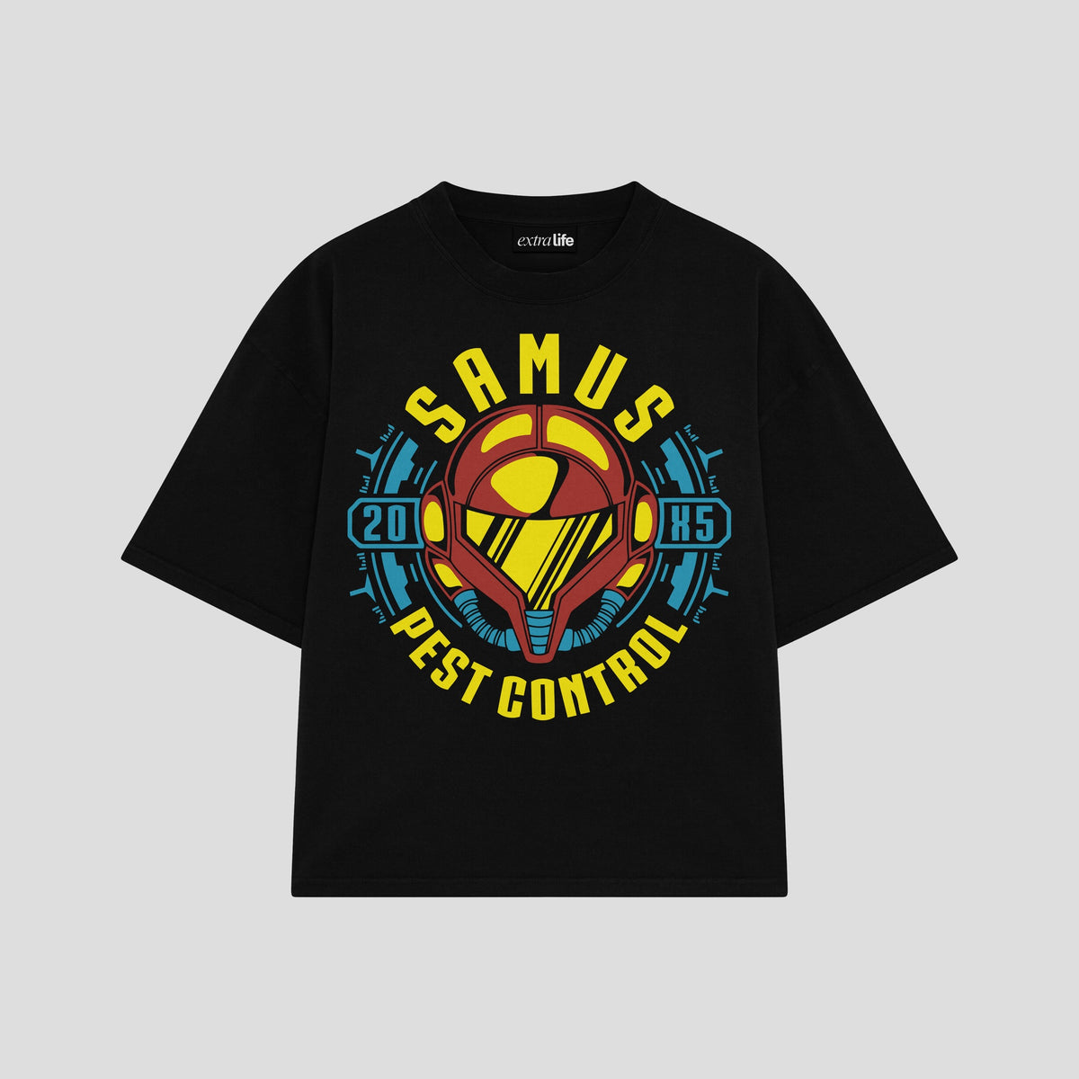 Playera streetwear premium de anime y gaming ExtraLife MX, corte oversized drop shoulder ligero y fresco en color Deep Black y Off-White, moda urbana mexicana de culto.
