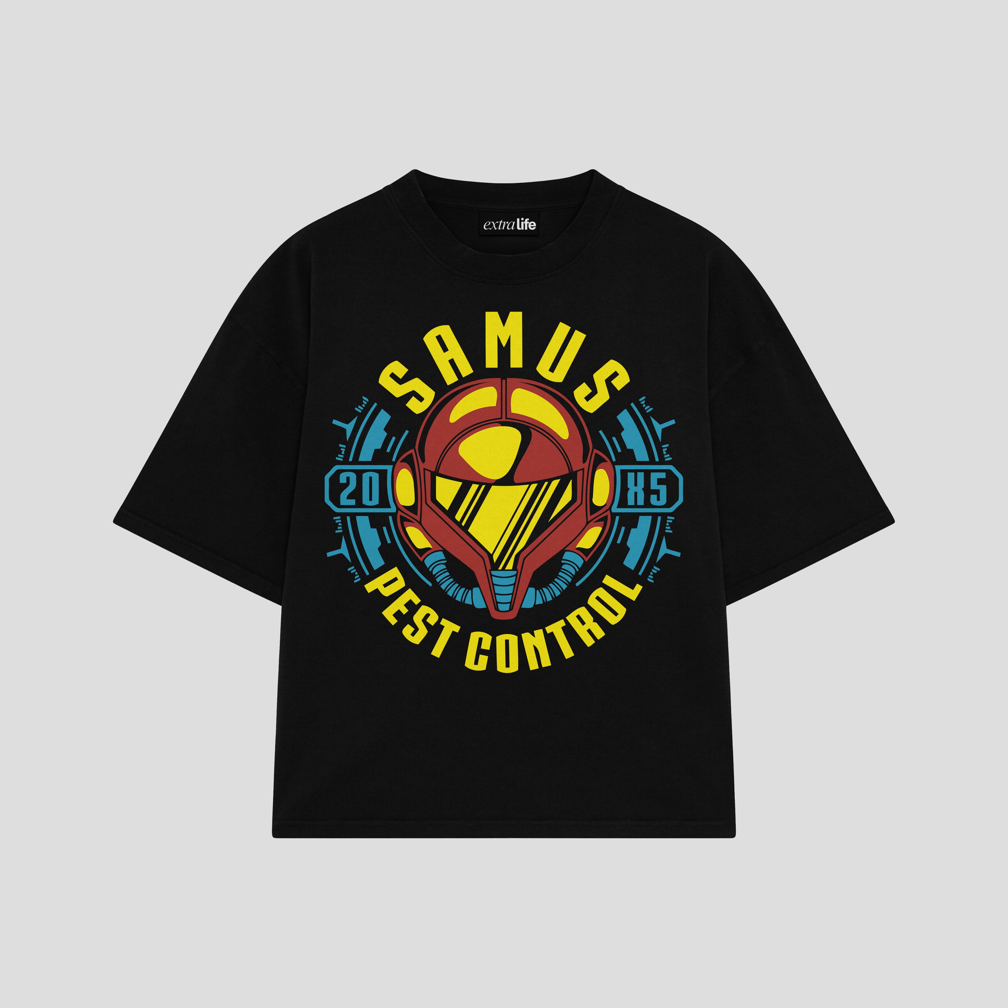Playera streetwear premium de anime y gaming ExtraLife MX, corte boxy oversized drop shoulder heavyweight en color Deep Black y Off-White, moda urbana mexicana de culto.