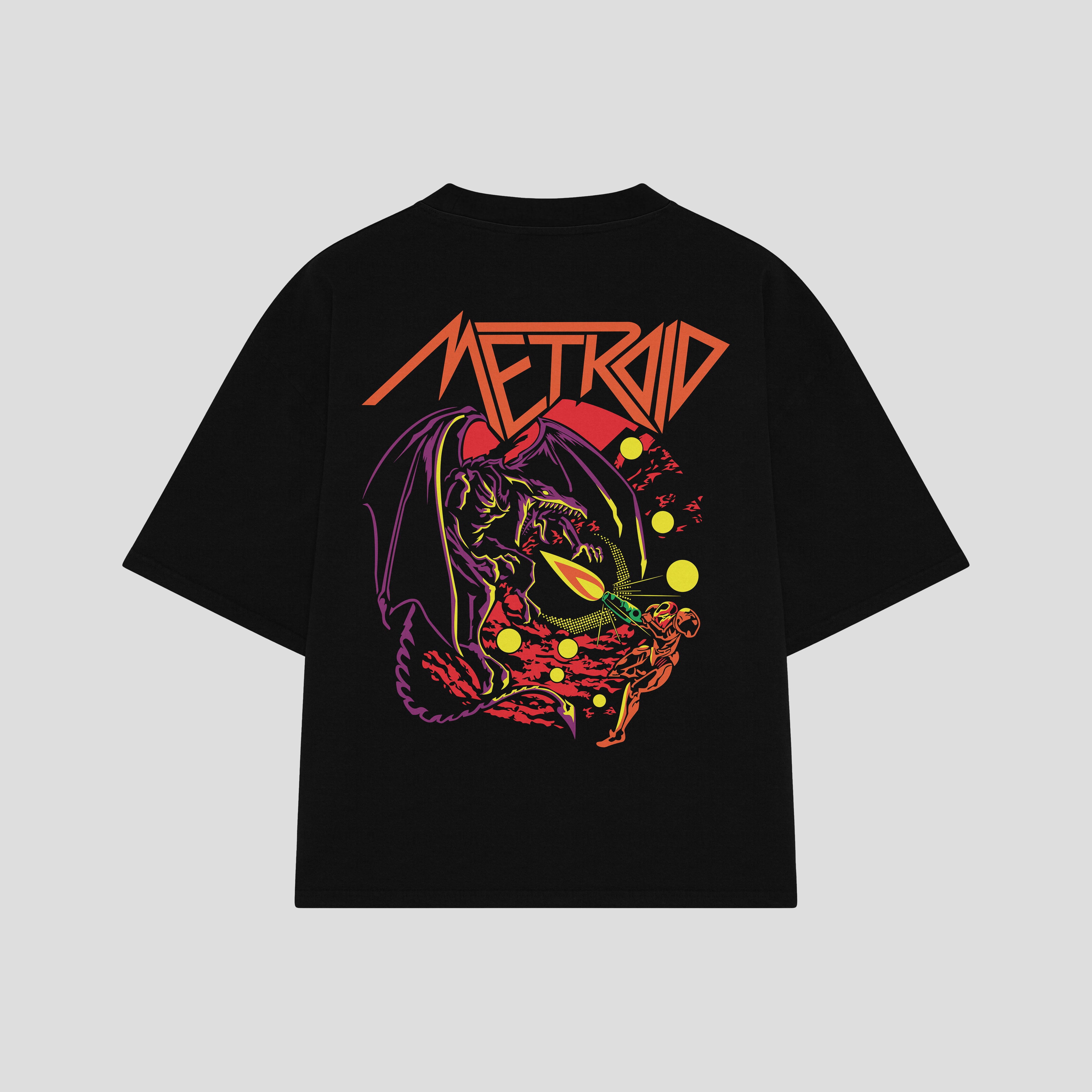 Playera streetwear premium de anime y gaming ExtraLife MX, corte boxy oversized drop shoulder heavyweight en color Deep Black y Off-White, moda urbana mexicana de culto.