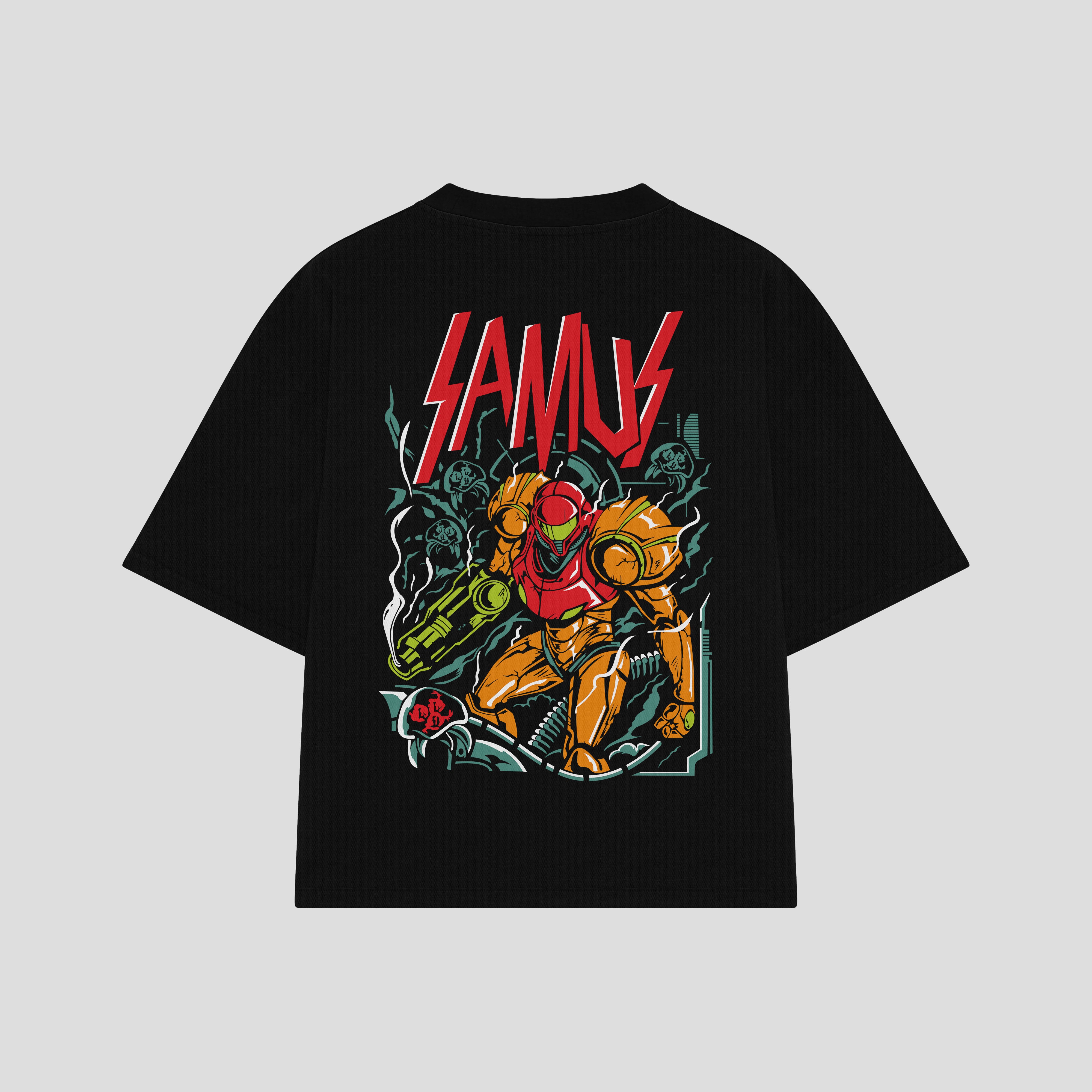 Playera streetwear premium de anime y gaming ExtraLife MX, corte boxy oversized drop shoulder heavyweight en color Deep Black y Off-White, moda urbana mexicana de culto.
