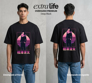 La Academia de Heroes | El Borrador de Poderes al Atardecer #02451 - Playera Oversized Premium | Deep Black - Foto en modelo