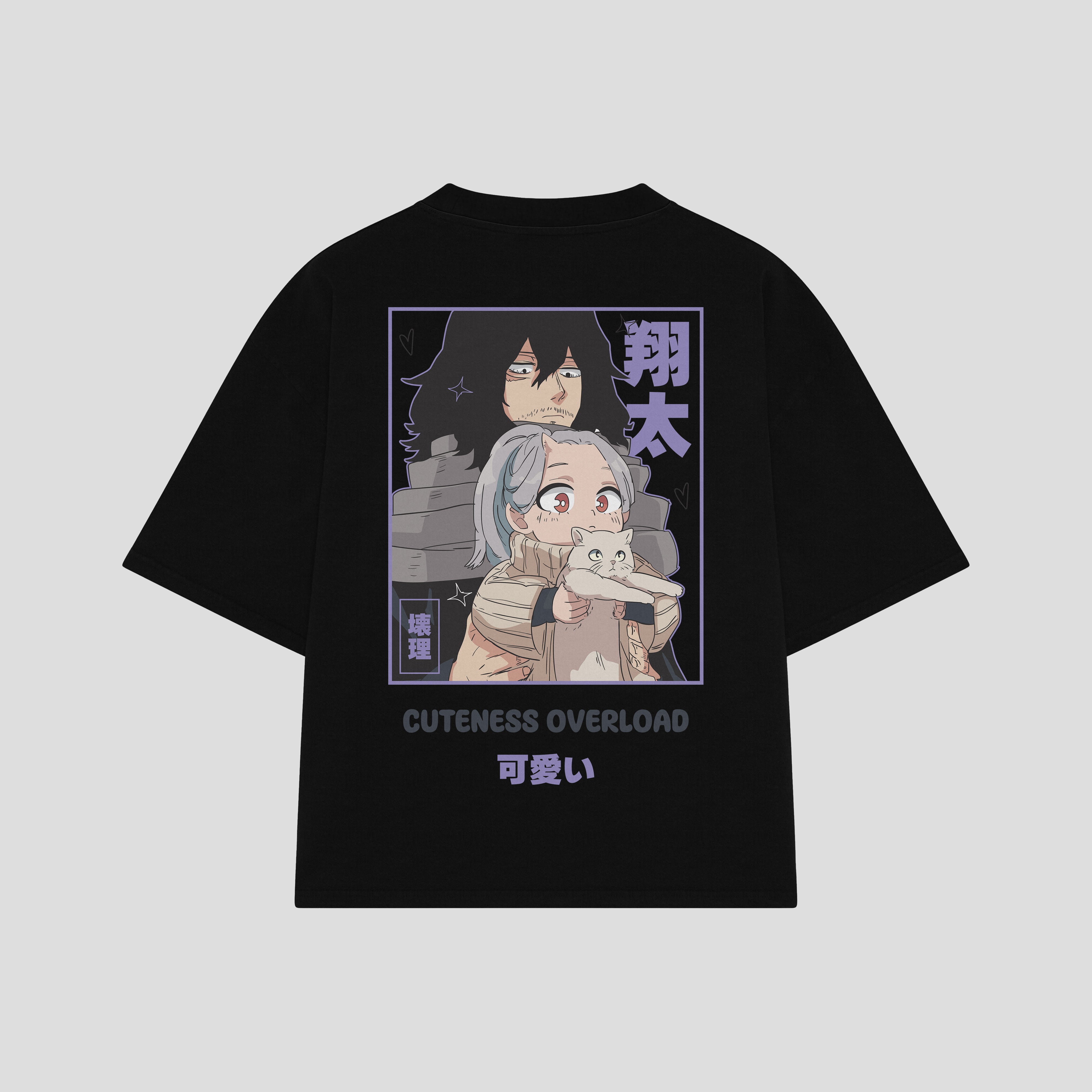 Playera streetwear premium de anime y gaming ExtraLife MX, corte boxy oversized drop shoulder heavyweight en color Deep Black y Off-White, moda urbana mexicana de culto.