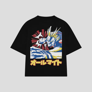 Playera streetwear premium de anime y gaming ExtraLife MX, corte boxy oversized drop shoulder heavyweight en color Deep Black y Off-White, moda urbana mexicana de culto.