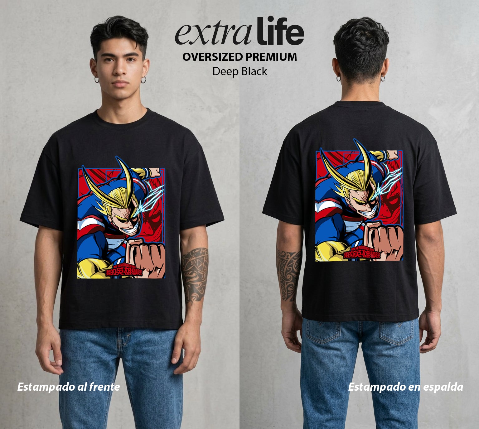 La Academia de Heroes | El Heroe Mas Grande #02456 - Playera Oversized Premium | Deep Black - Foto en modelo