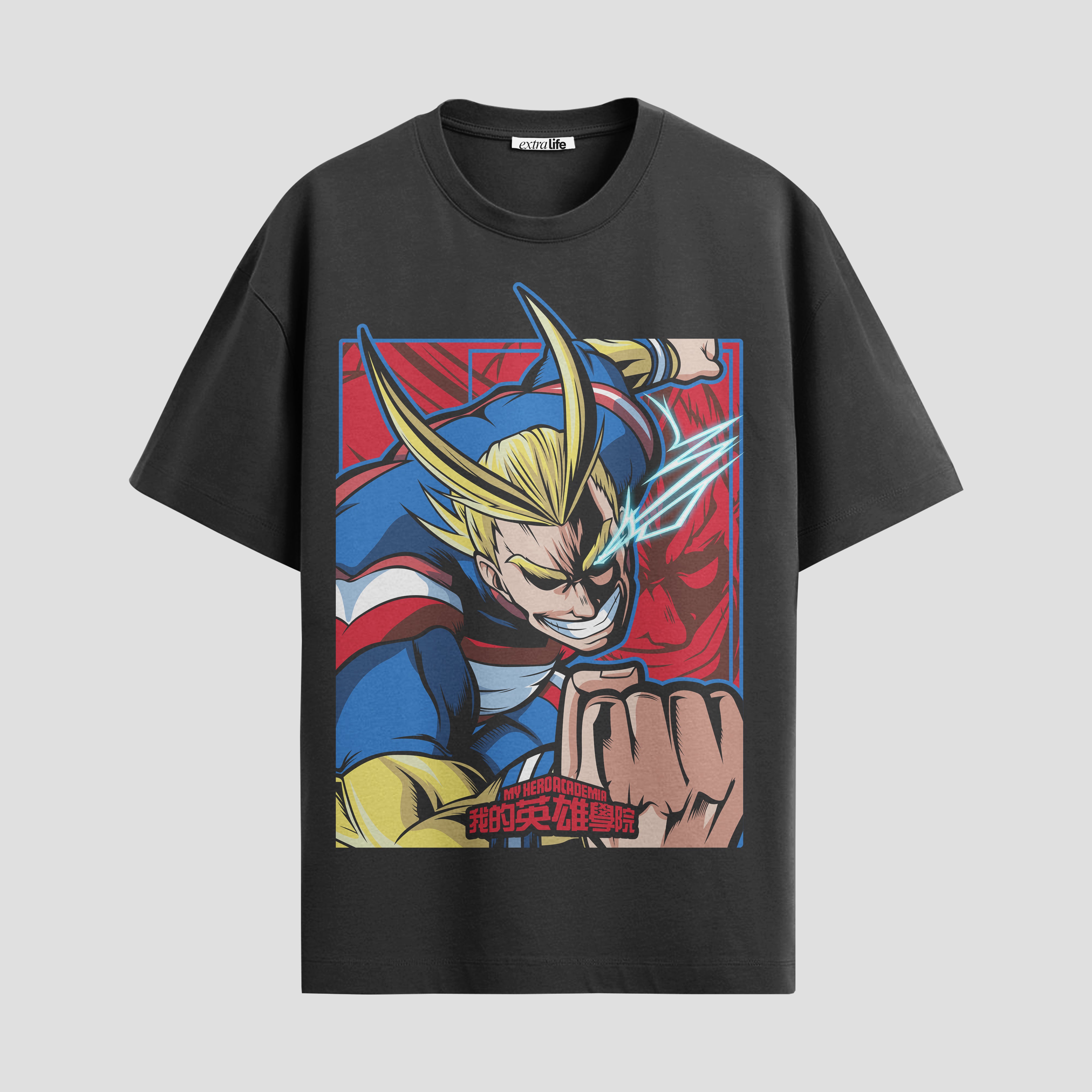 Playera urbana de anime y gaming ExtraLife MX, corte Standard Fit unisex ligero y transpirable en color Deep Black y Pure White, ropa de uso diario para gym y casual.