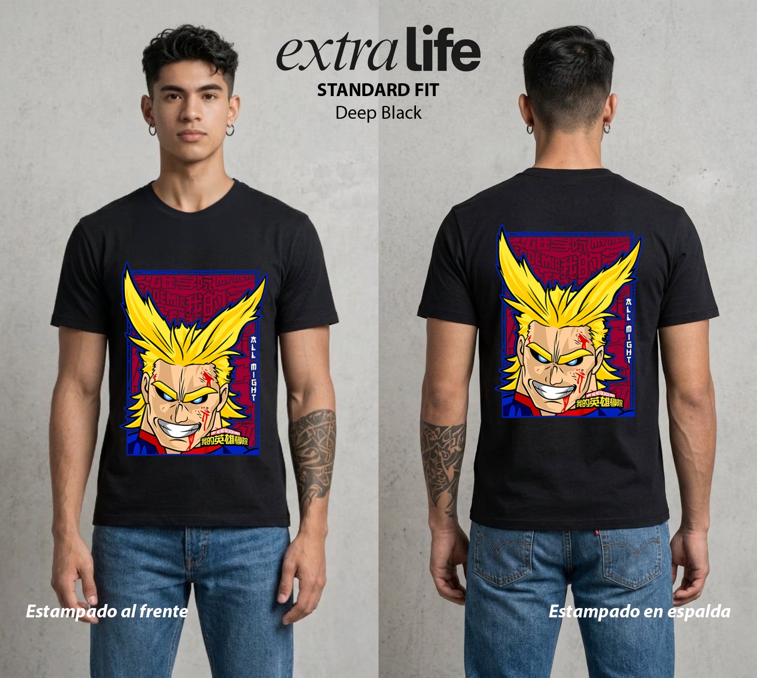 La Academia de Heroes | La Sonrisa del Heroe #02457 - Playera Standard Fit | Deep Black - Foto en modelo