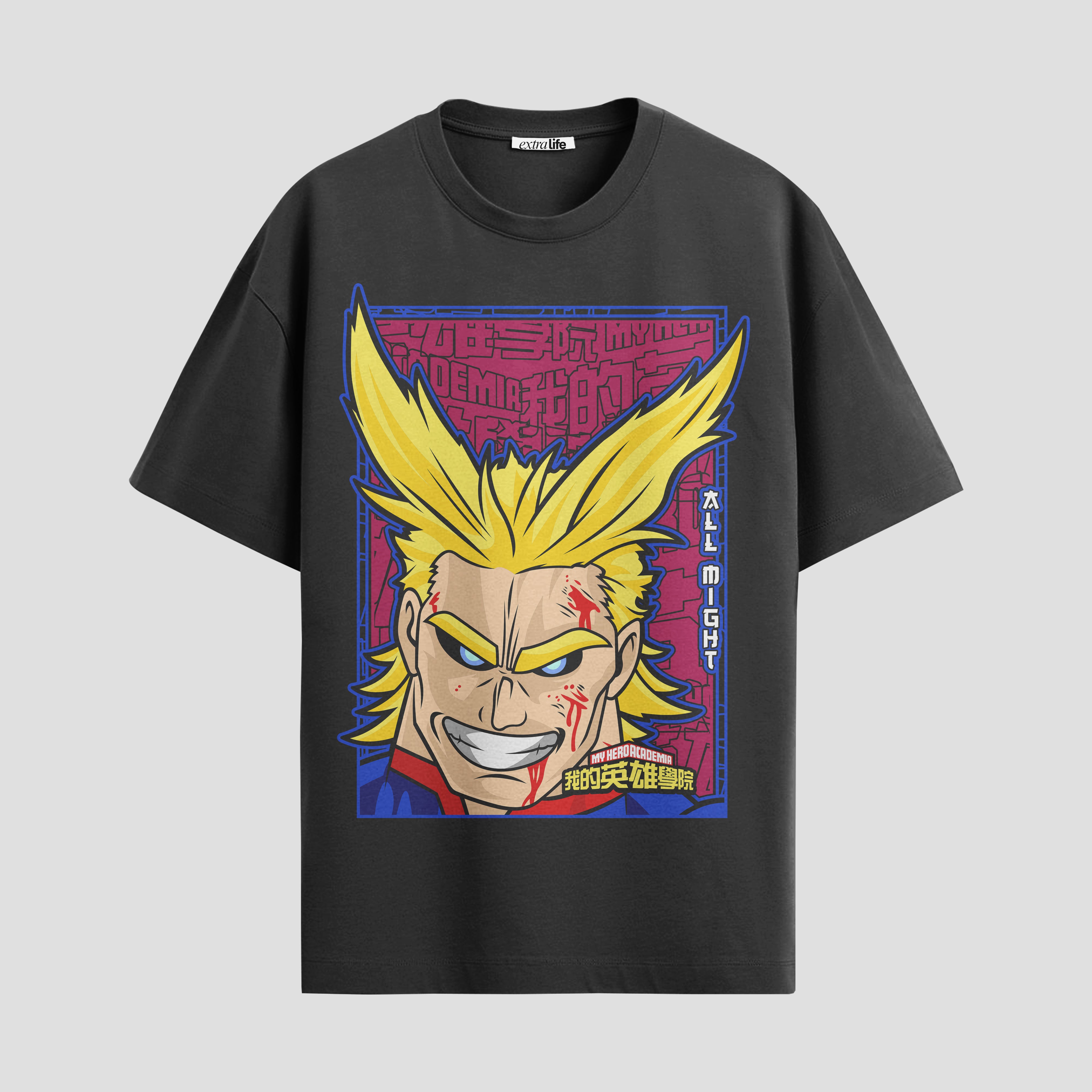 Playera urbana de anime y gaming ExtraLife MX, corte Standard Fit unisex ligero y transpirable en color Deep Black y Pure White, ropa de uso diario para gym y casual.