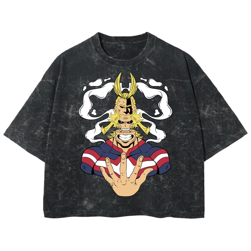 Playera streetwear premium de anime y gaming ExtraLife MX, corte boxy deluxe mineral wash heavyweight en color Acid Wash, moda urbana mexicana de culto.